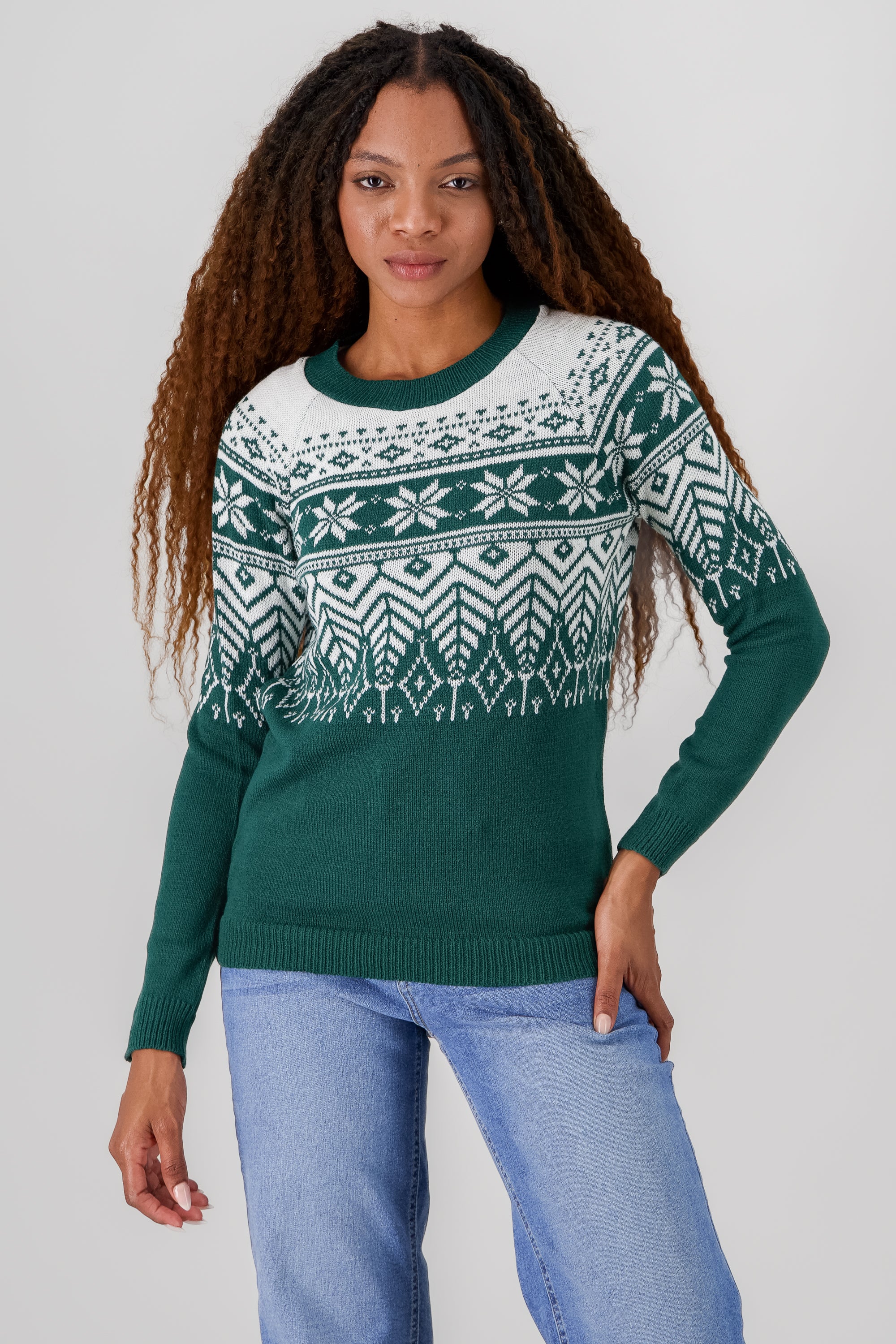 Christmas print sweater FOREST GREEN