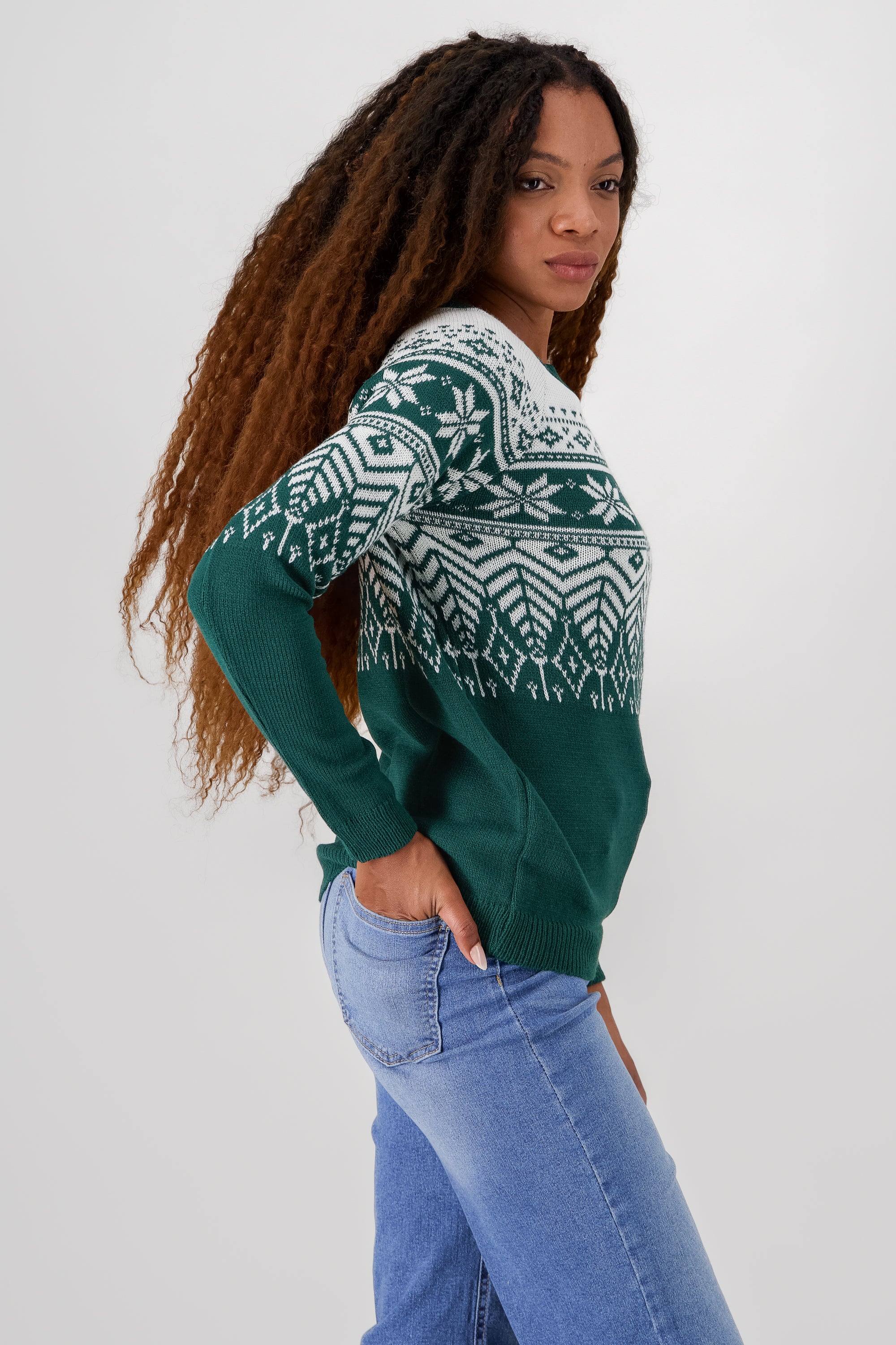 Christmas print sweater FOREST GREEN