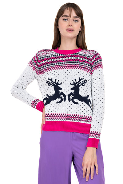 Reindeer Christmas sweater FUCHSIA COMBO