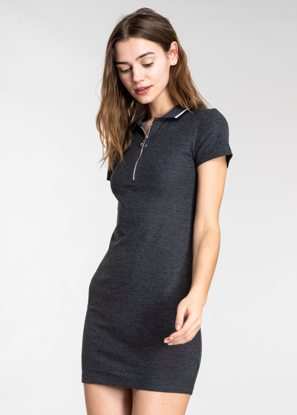 Polo neck mini dress CHARCOAL