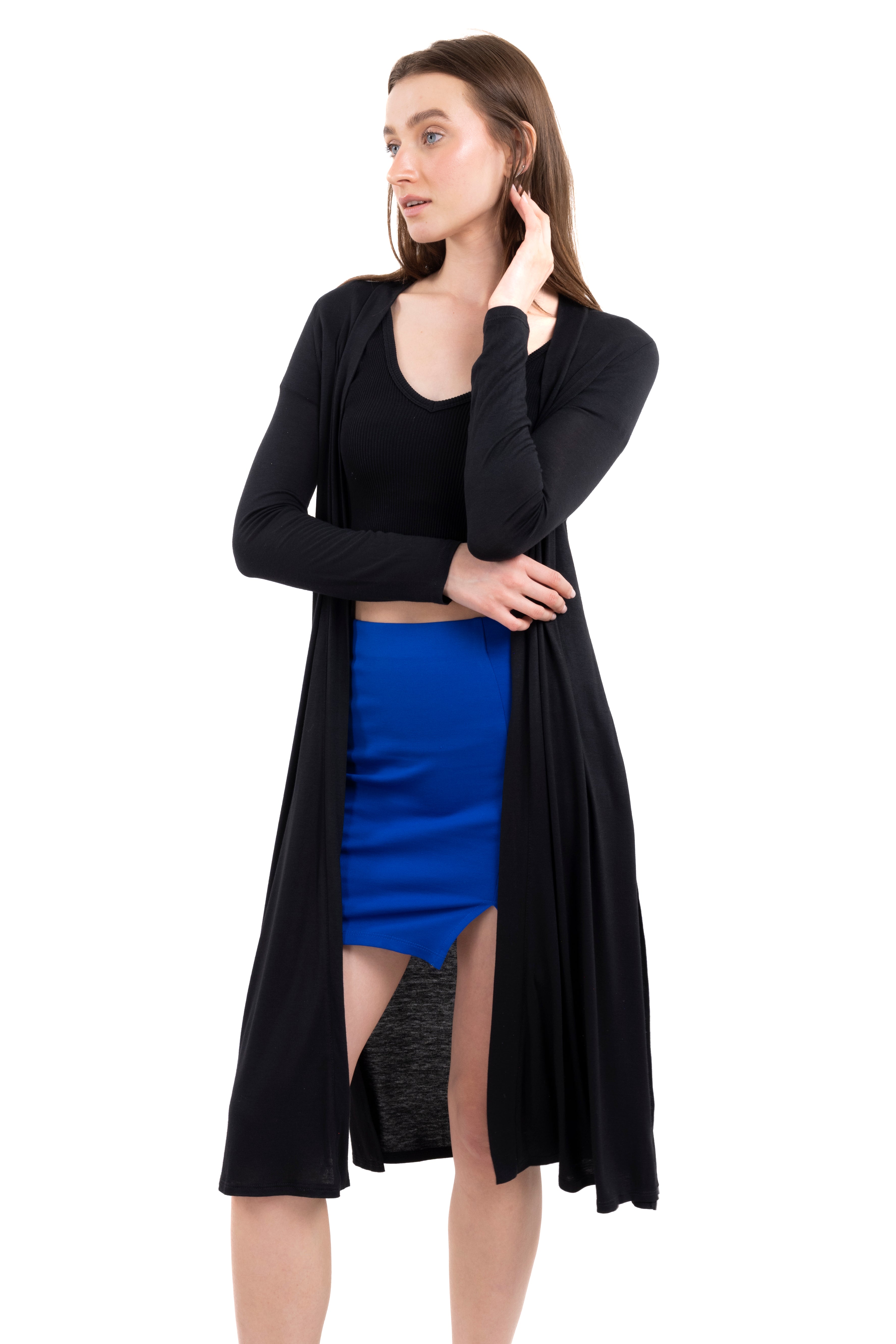 Duster cardigan with side openings. BLACK