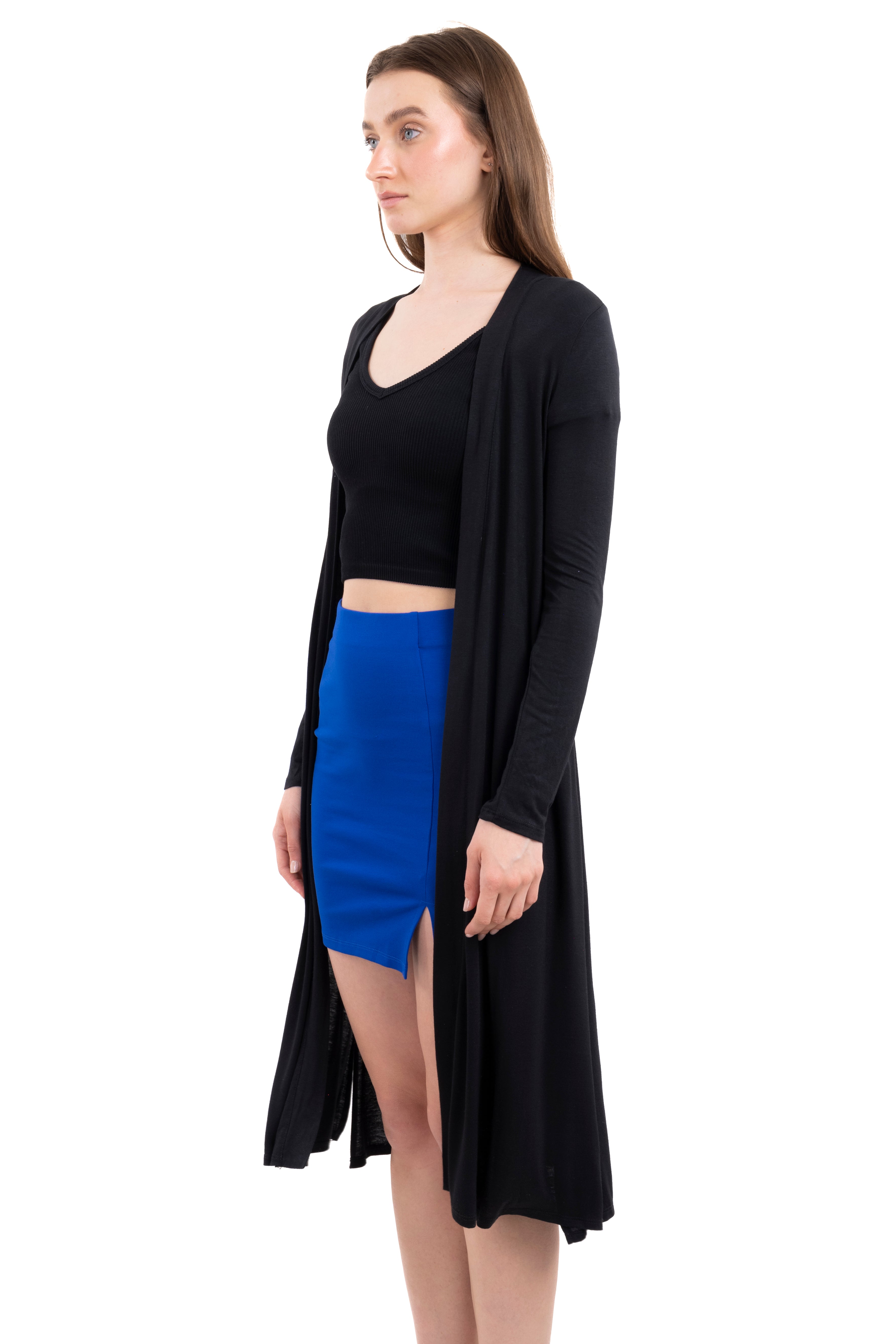 Duster cardigan with side openings. BLACK