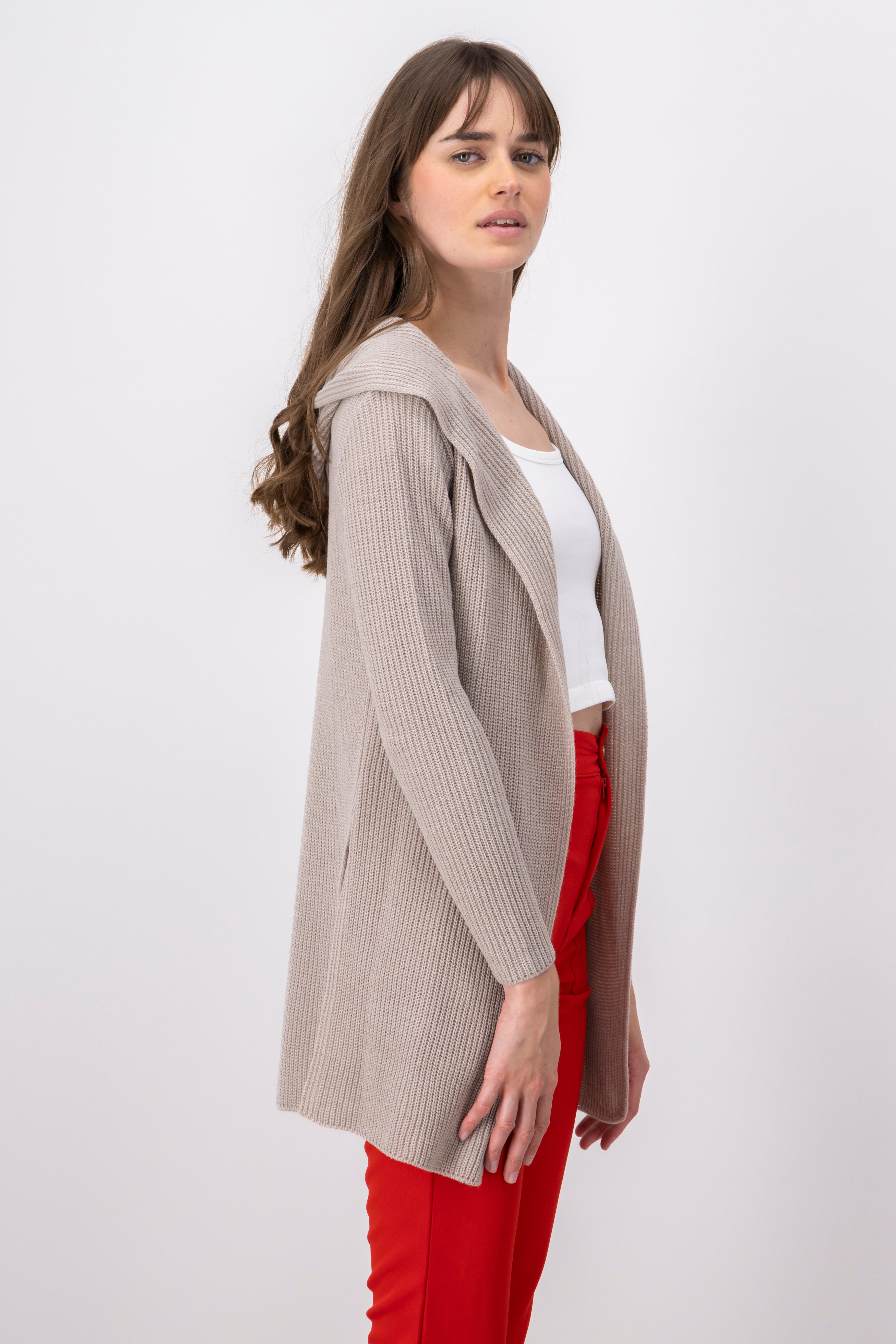 Cardigan with hoodie BEIGE