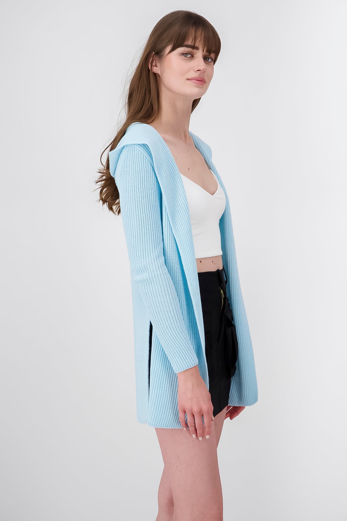 Cardigan with hoodie PASTEL BLUE