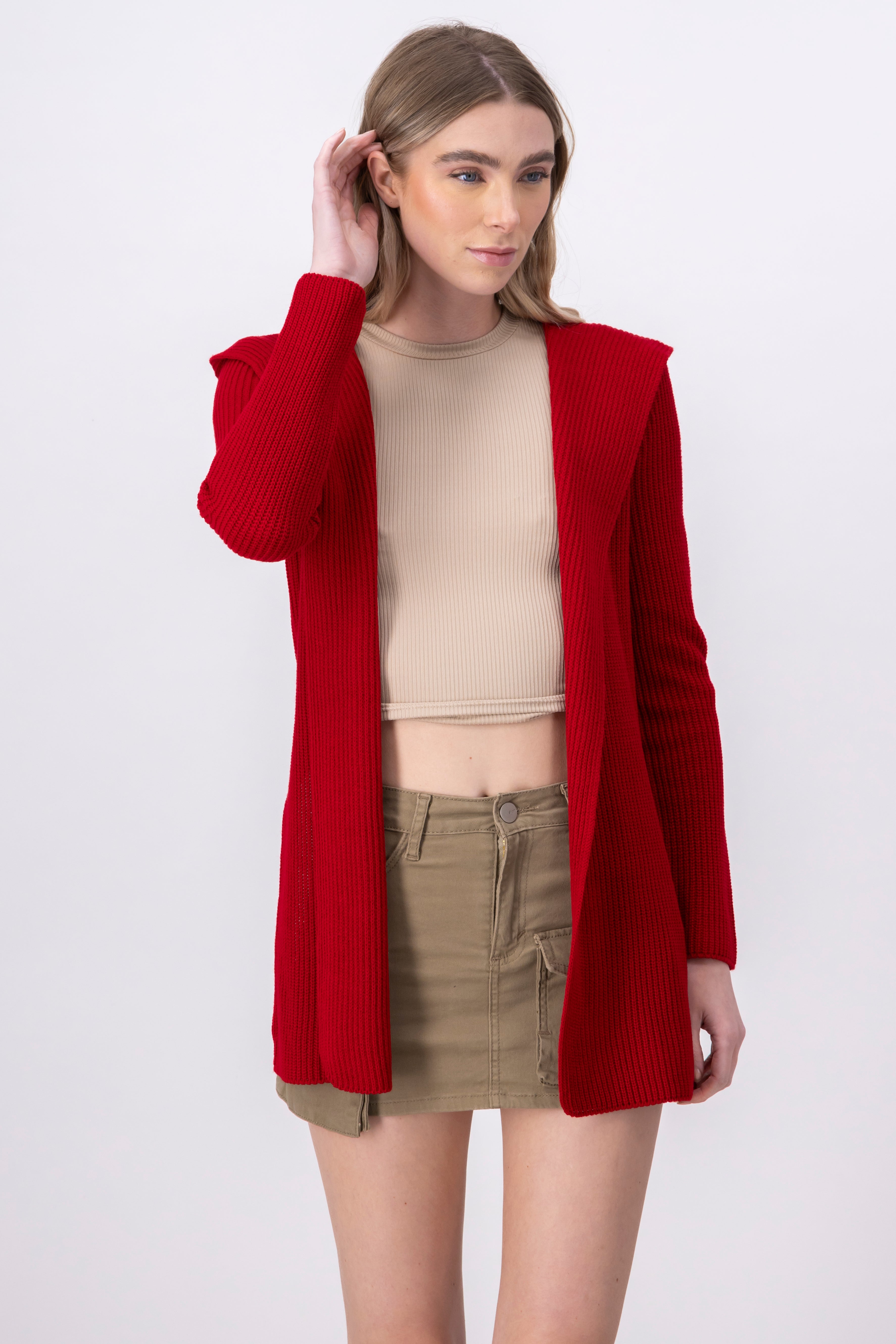 Cardigan with hoodie RED