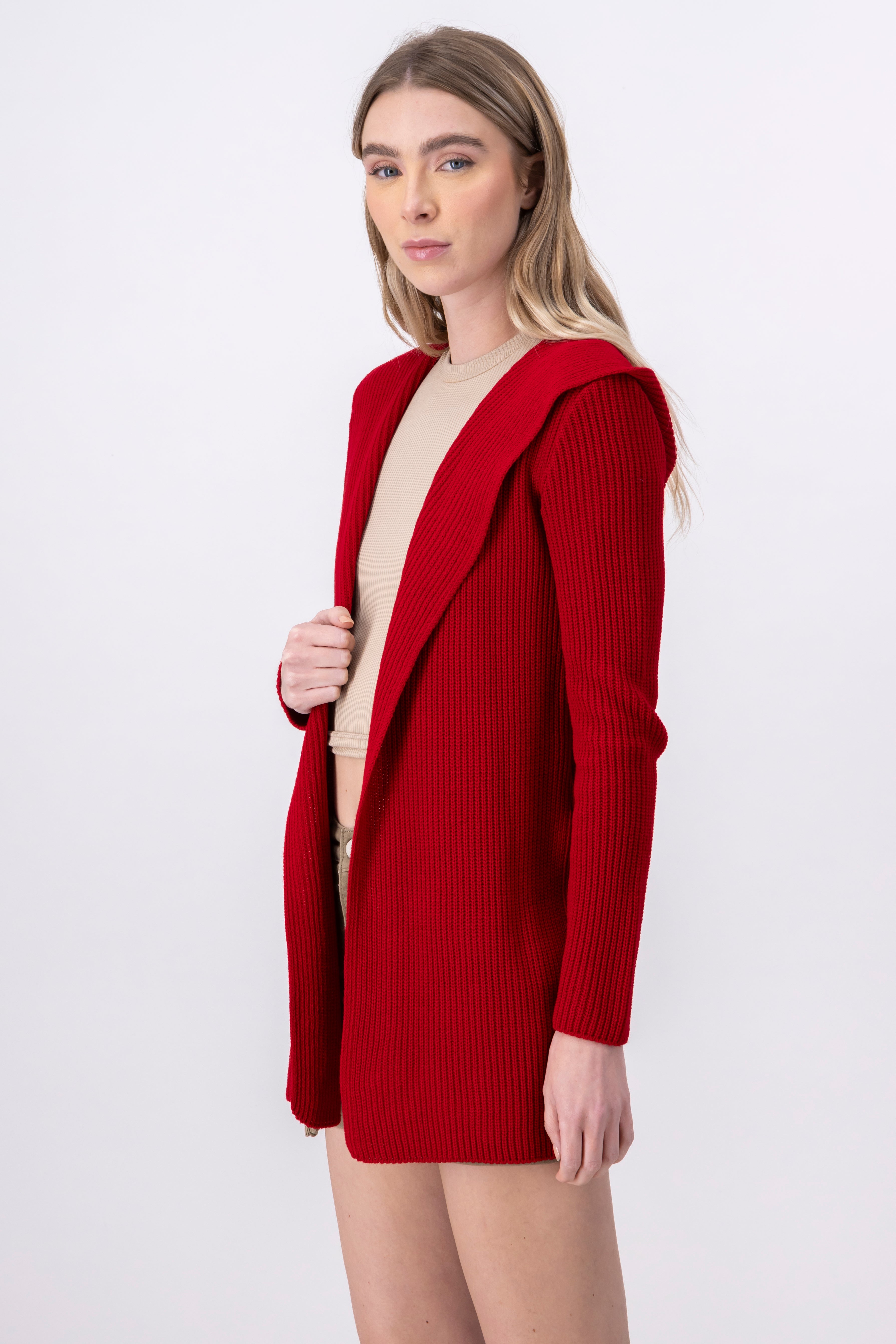 Cardigan with hoodie RED