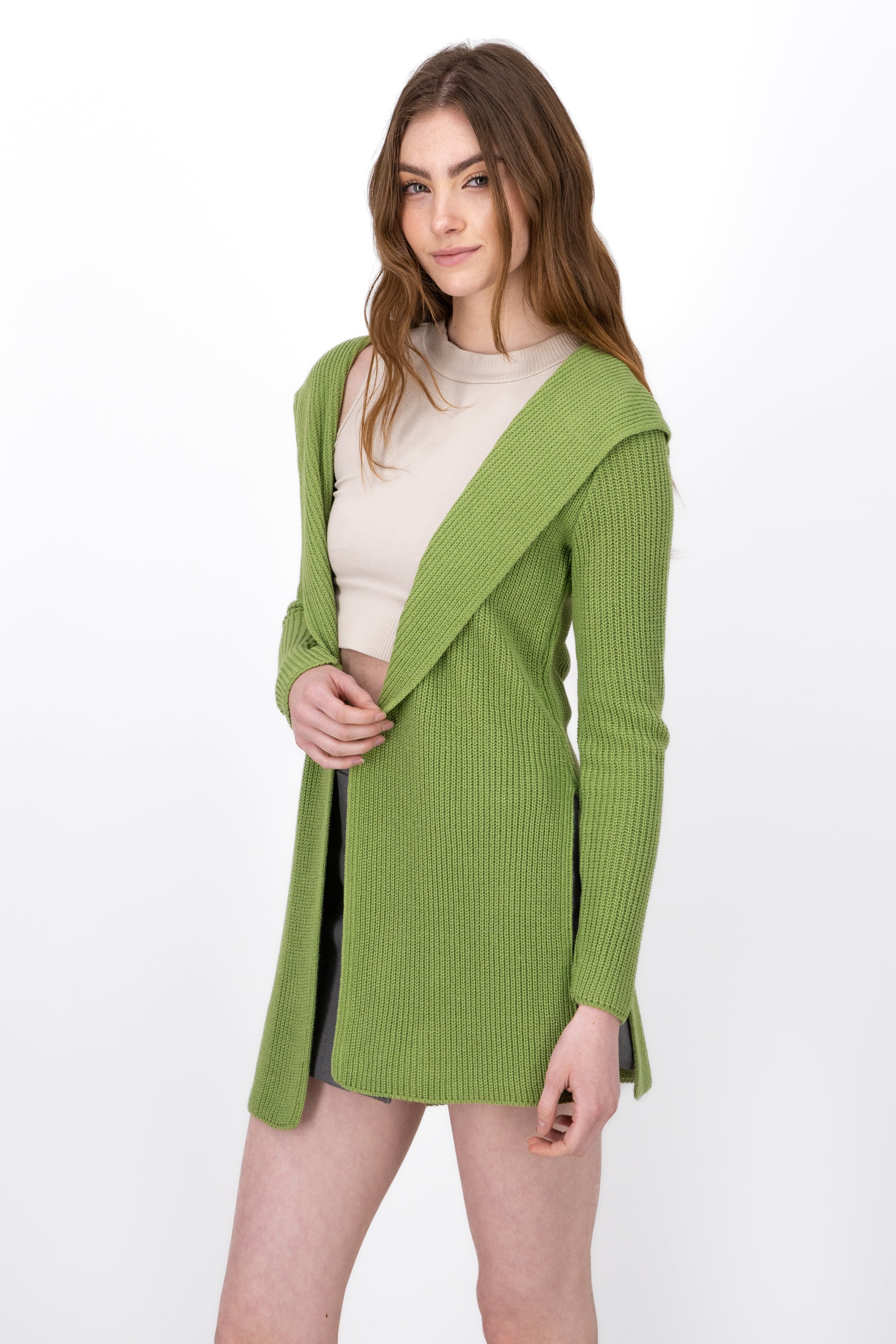 Cardigan with hoodie APPLE GREEN