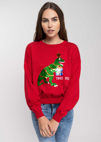 Christmas Dinosaur Sweater RED COMBO