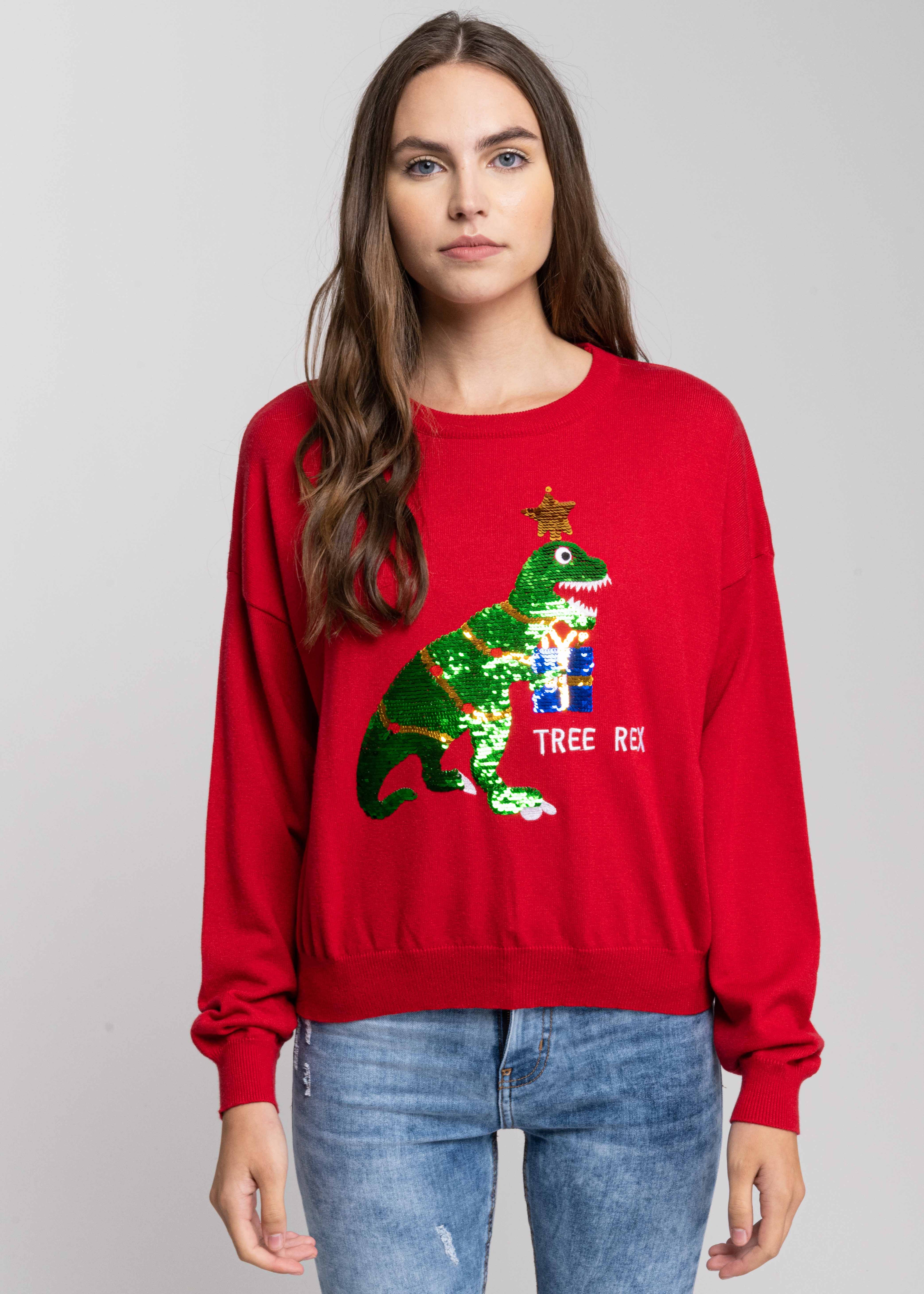 Christmas Dinosaur Sweater RED COMBO