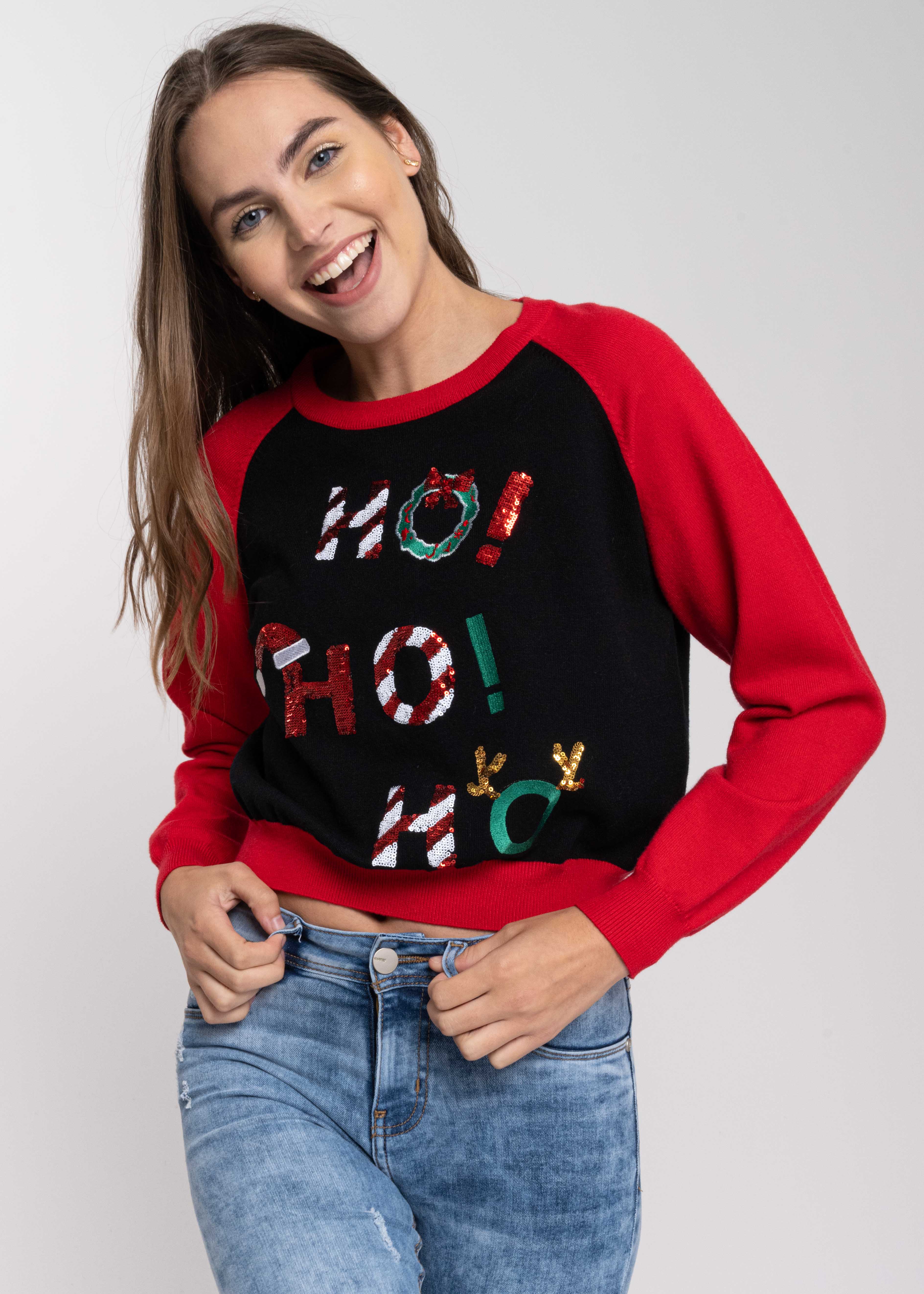 Ho Ho Ho Christmas Sweater BLACK COMBO