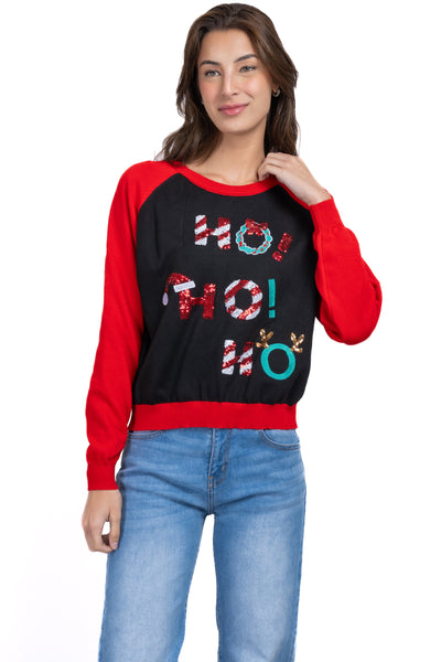 Ho Ho Ho Christmas Sweater BLACK COMBO