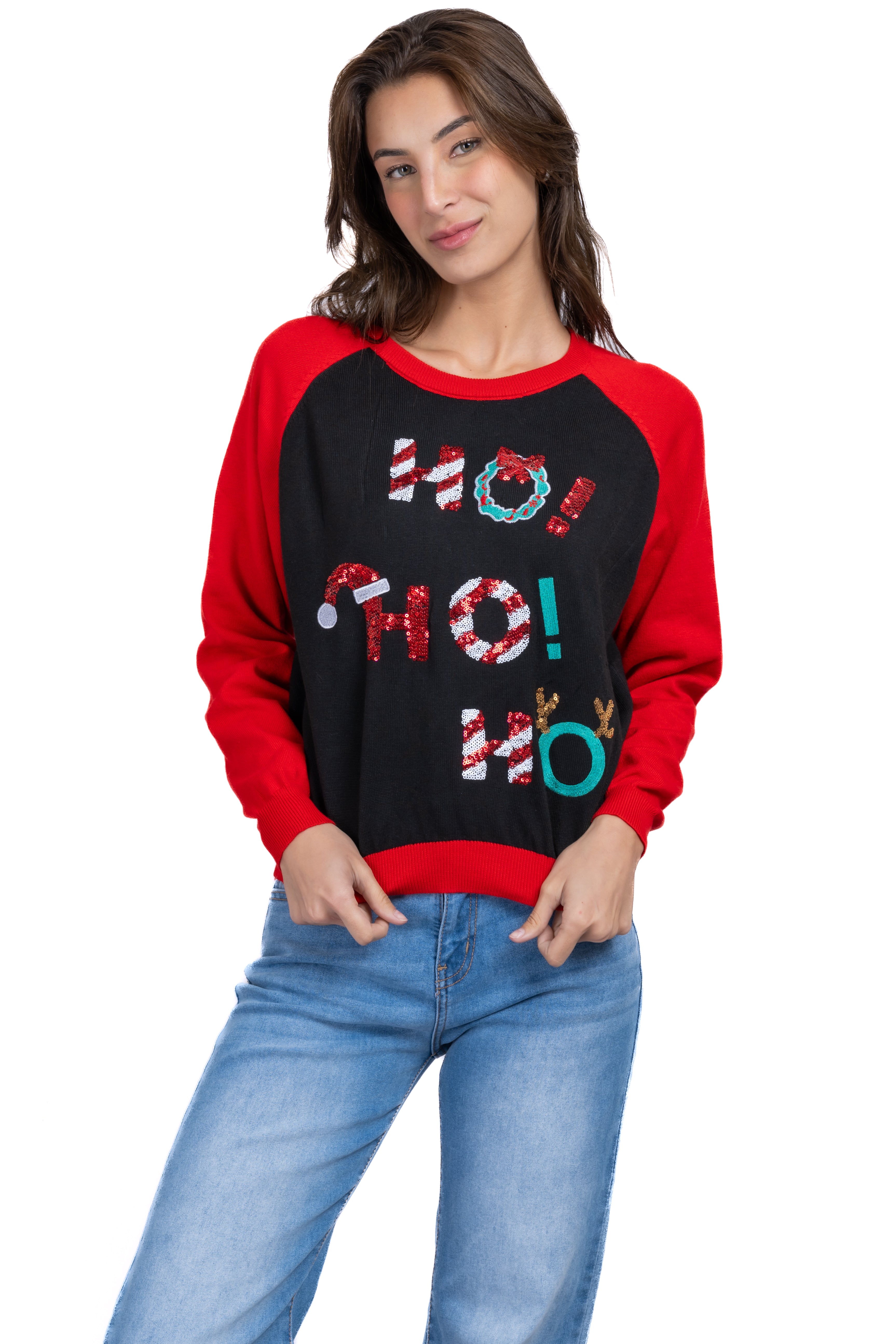 Ho Ho Ho Christmas Sweater BLACK COMBO