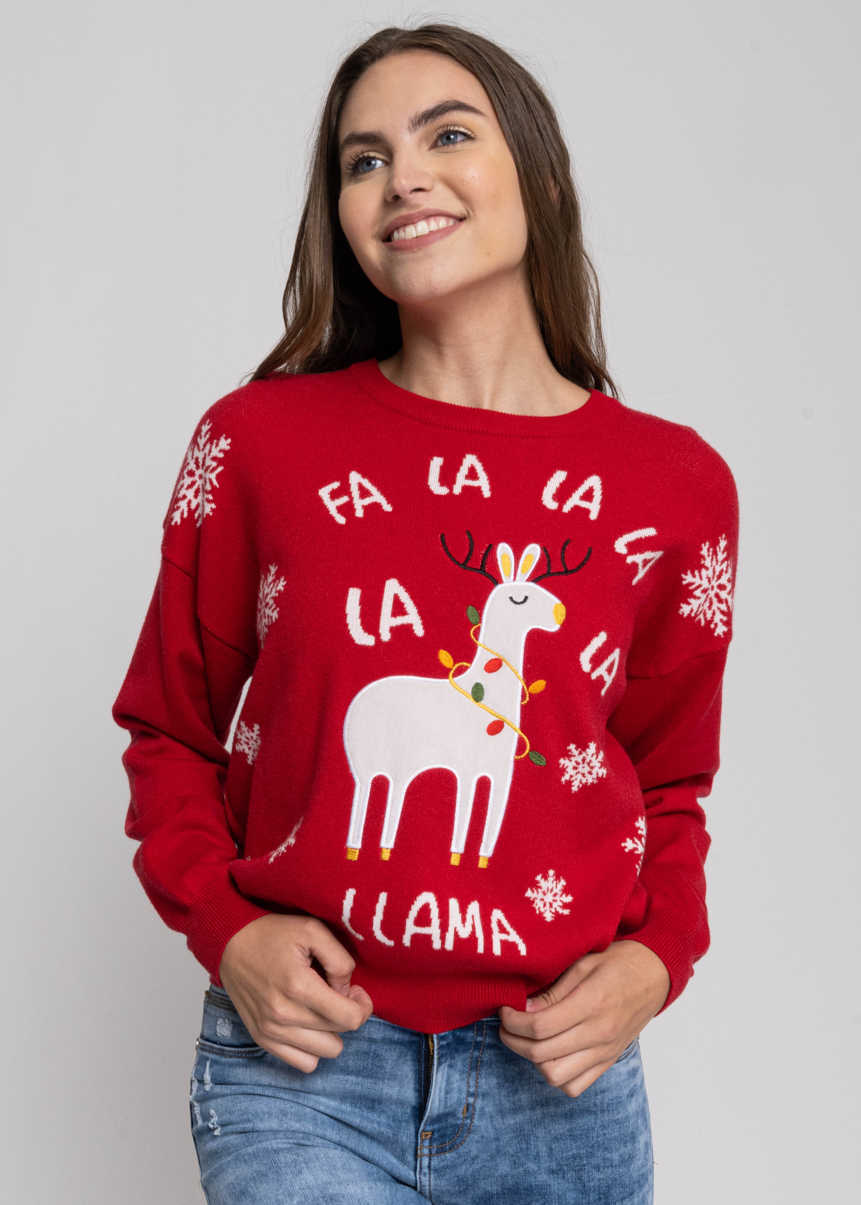 Llama christmas sweater RED COMBO