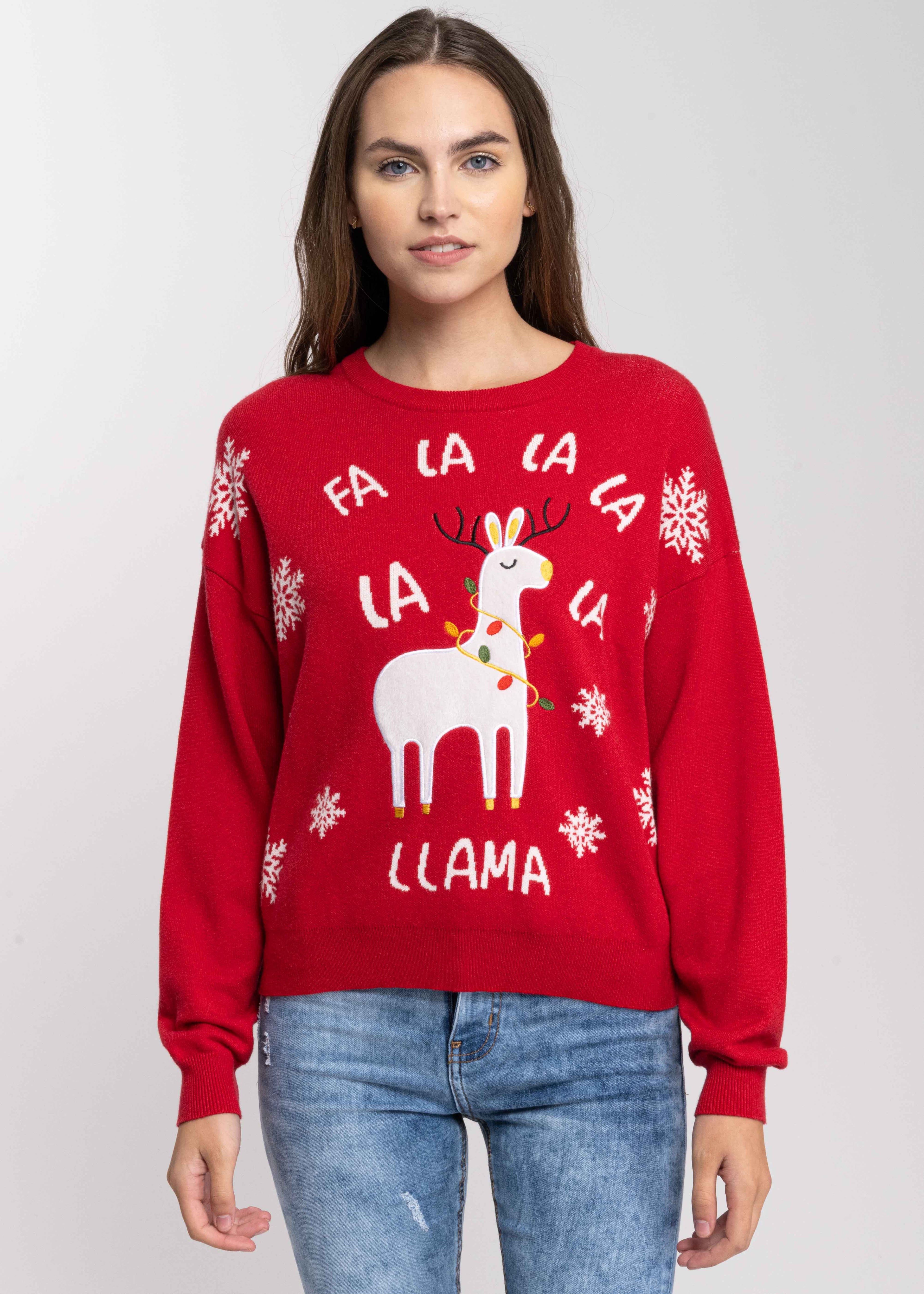 Llama christmas sweater RED COMBO