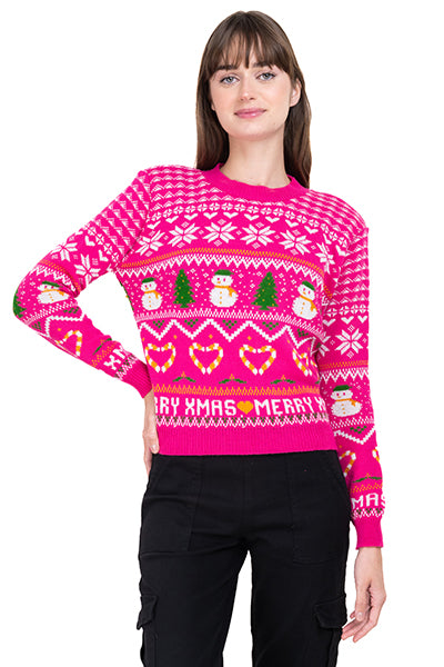 Snowman Christmas sweater FUCHSIA COMBO