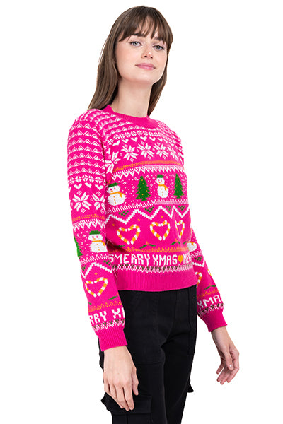 Snowman Christmas sweater FUCHSIA COMBO