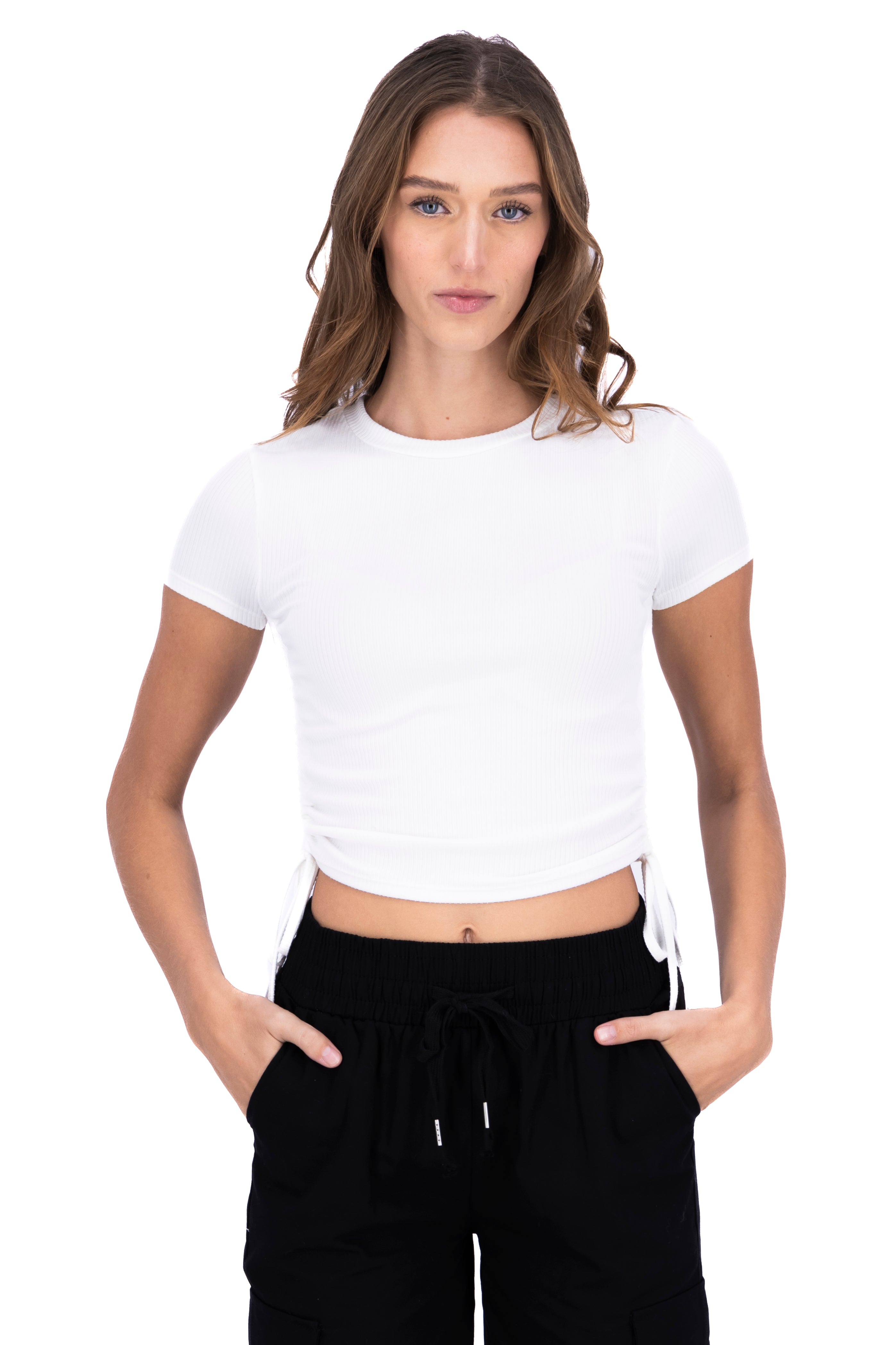 Short sleeved top with drawstrings WHITE