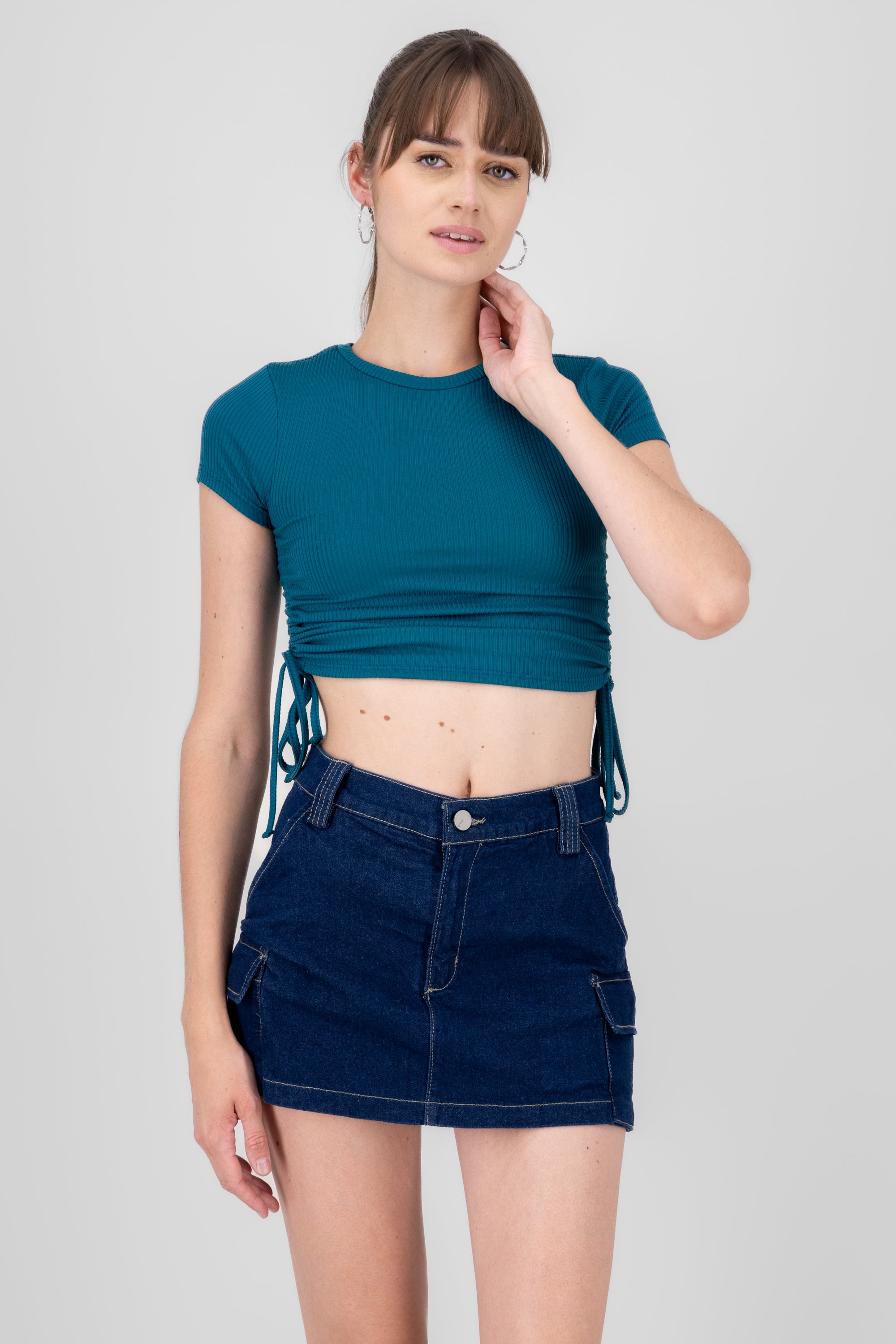 Short sleeved top with drawstrings CHARCOAL