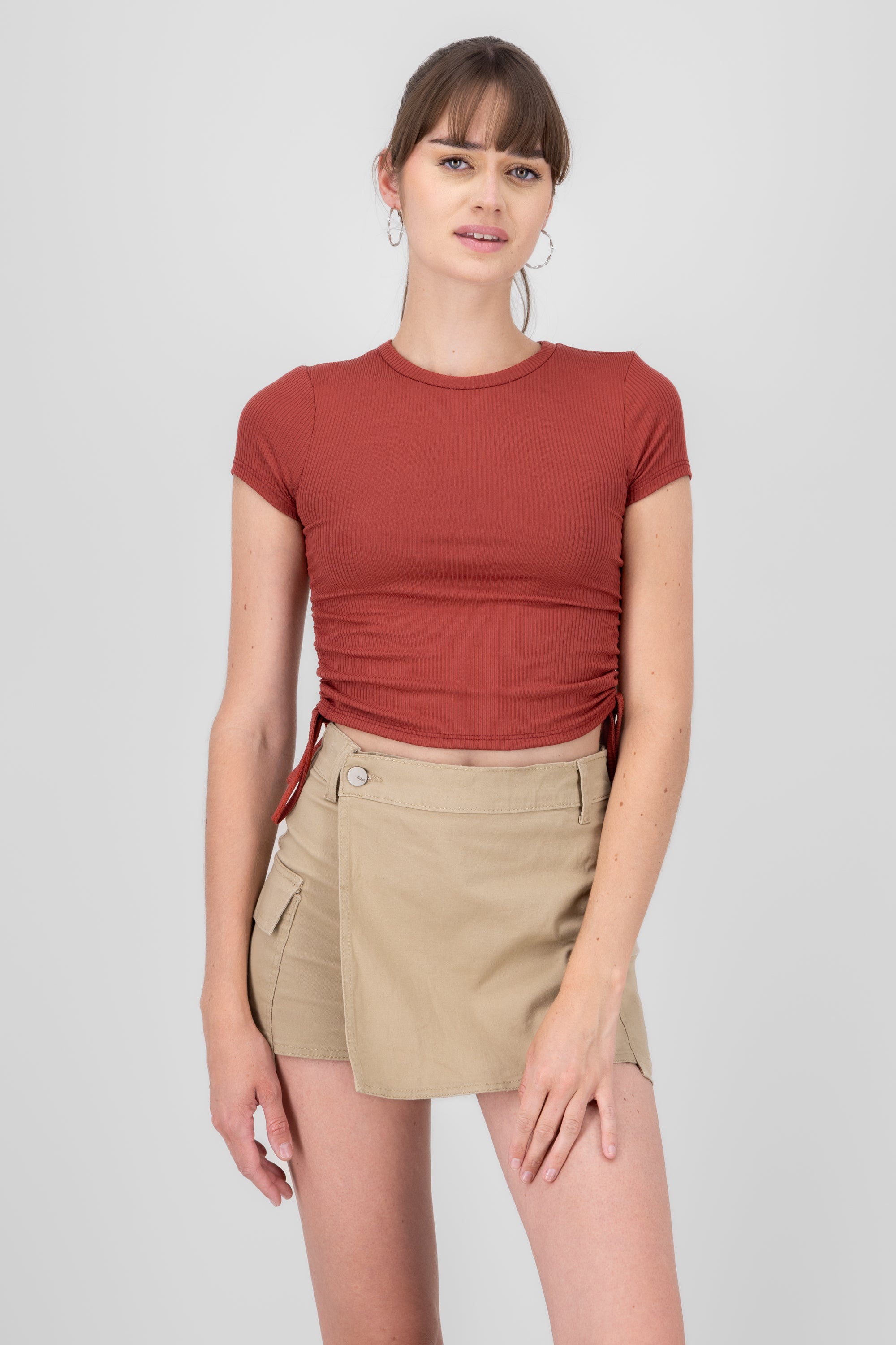 Short sleeved top with drawstrings BRICK RED