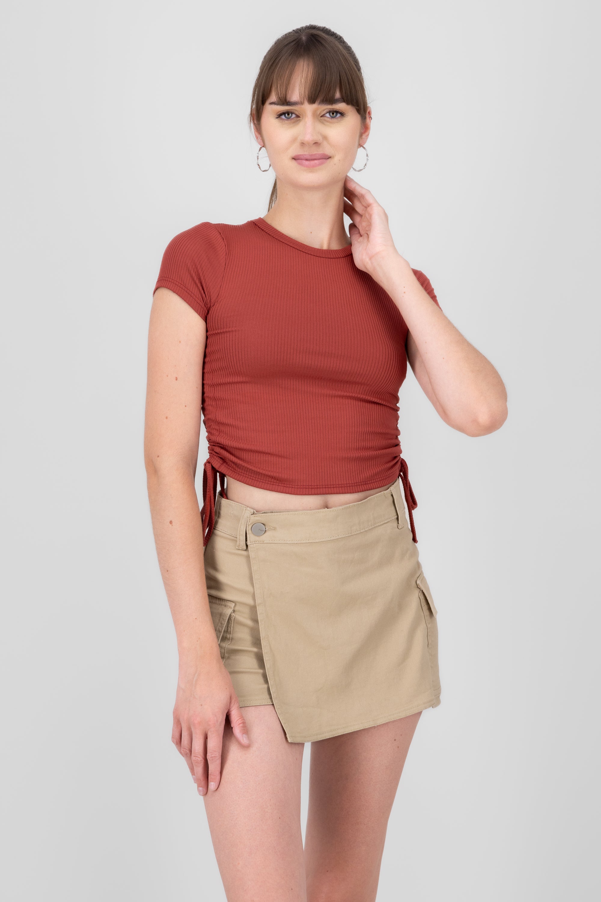 Short sleeved top with drawstrings BRICK RED