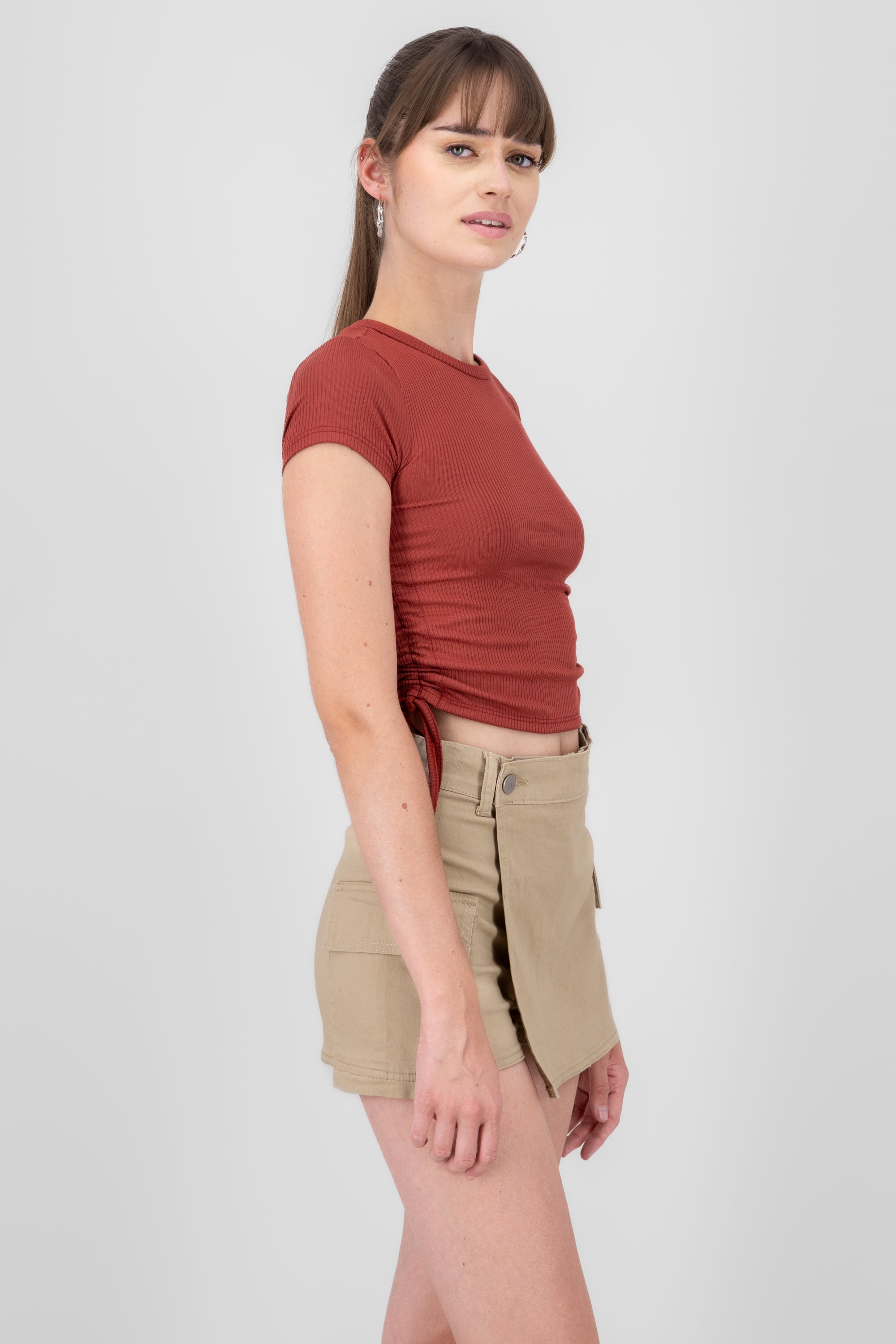 Short sleeved top with drawstrings BRICK RED