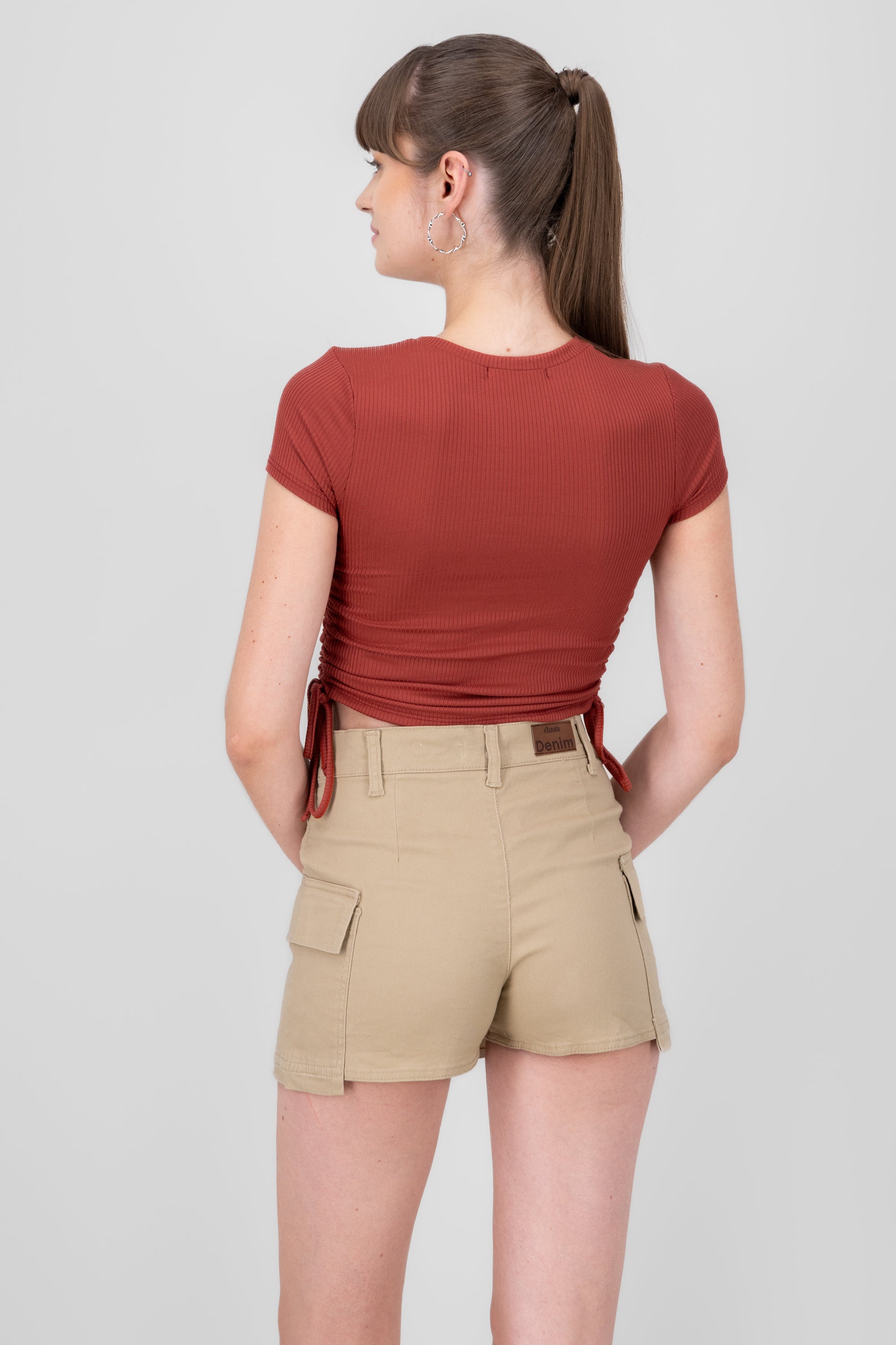 Short sleeved top with drawstrings BRICK RED