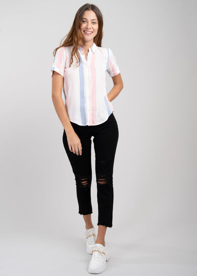 Striped short sleeved blouse. MULTICOLOR