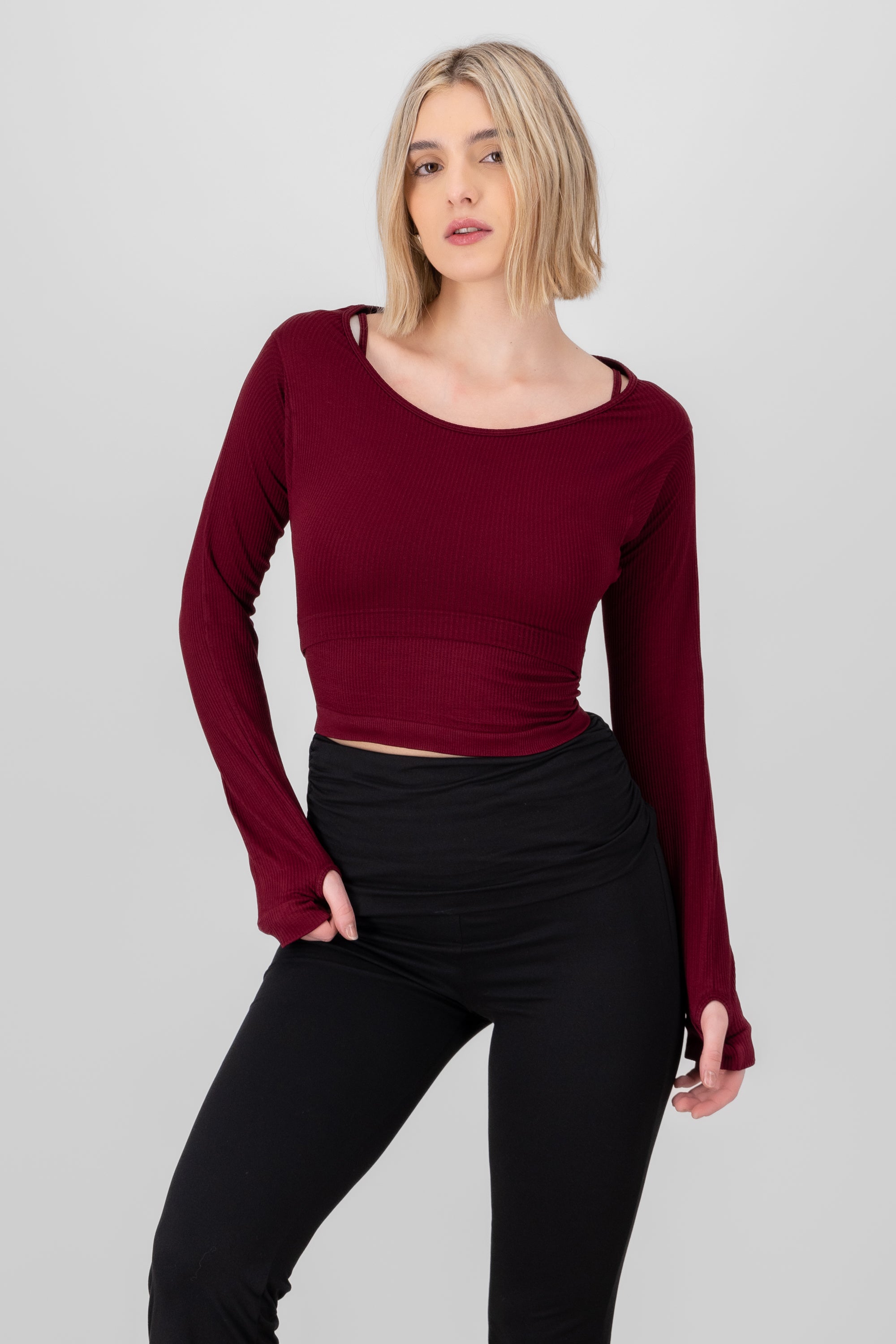 Seamless shrug top set PLUM