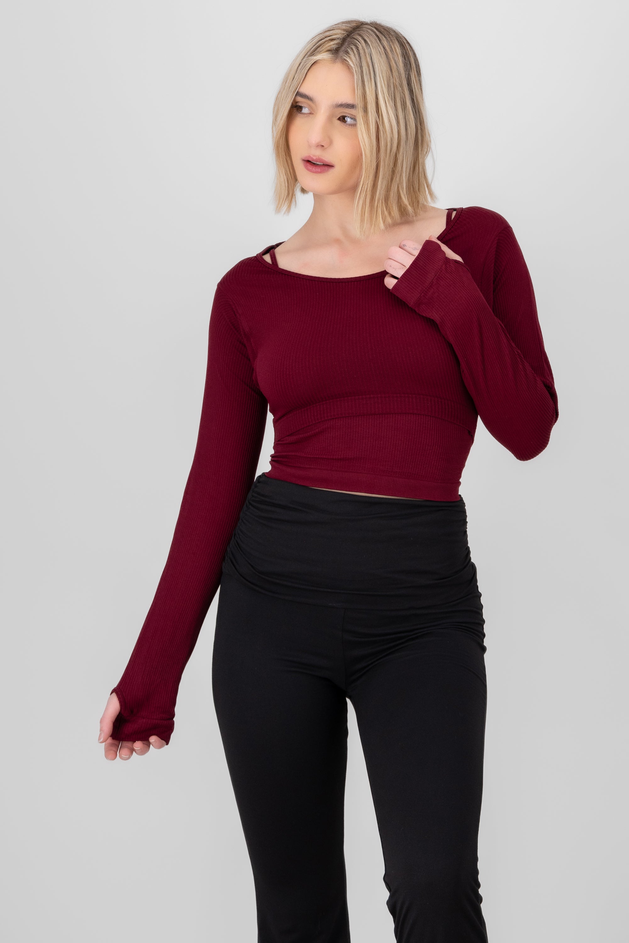 Seamless shrug top set PLUM