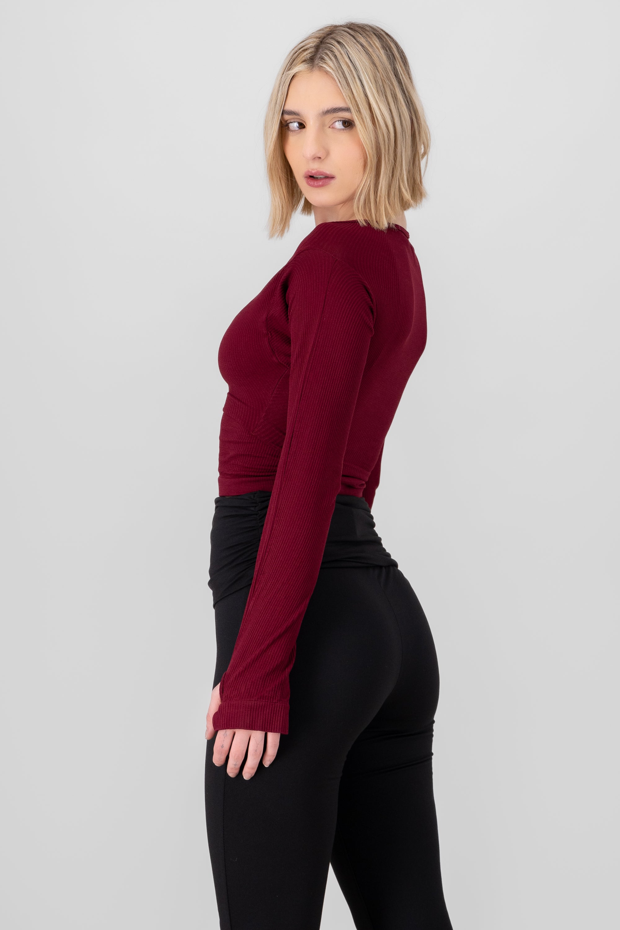 Seamless shrug top set PLUM