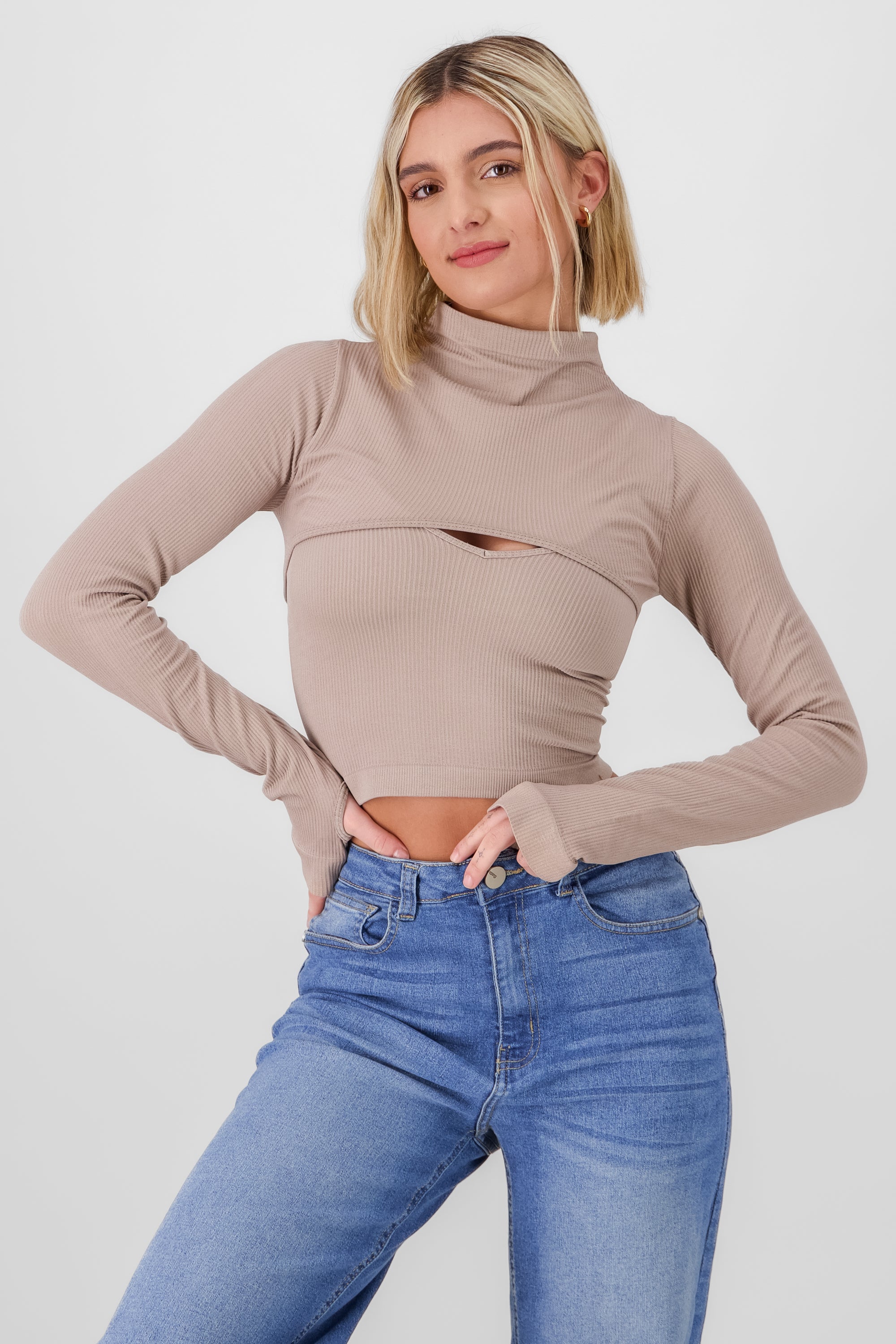 Seamless shrug top set TAUPE