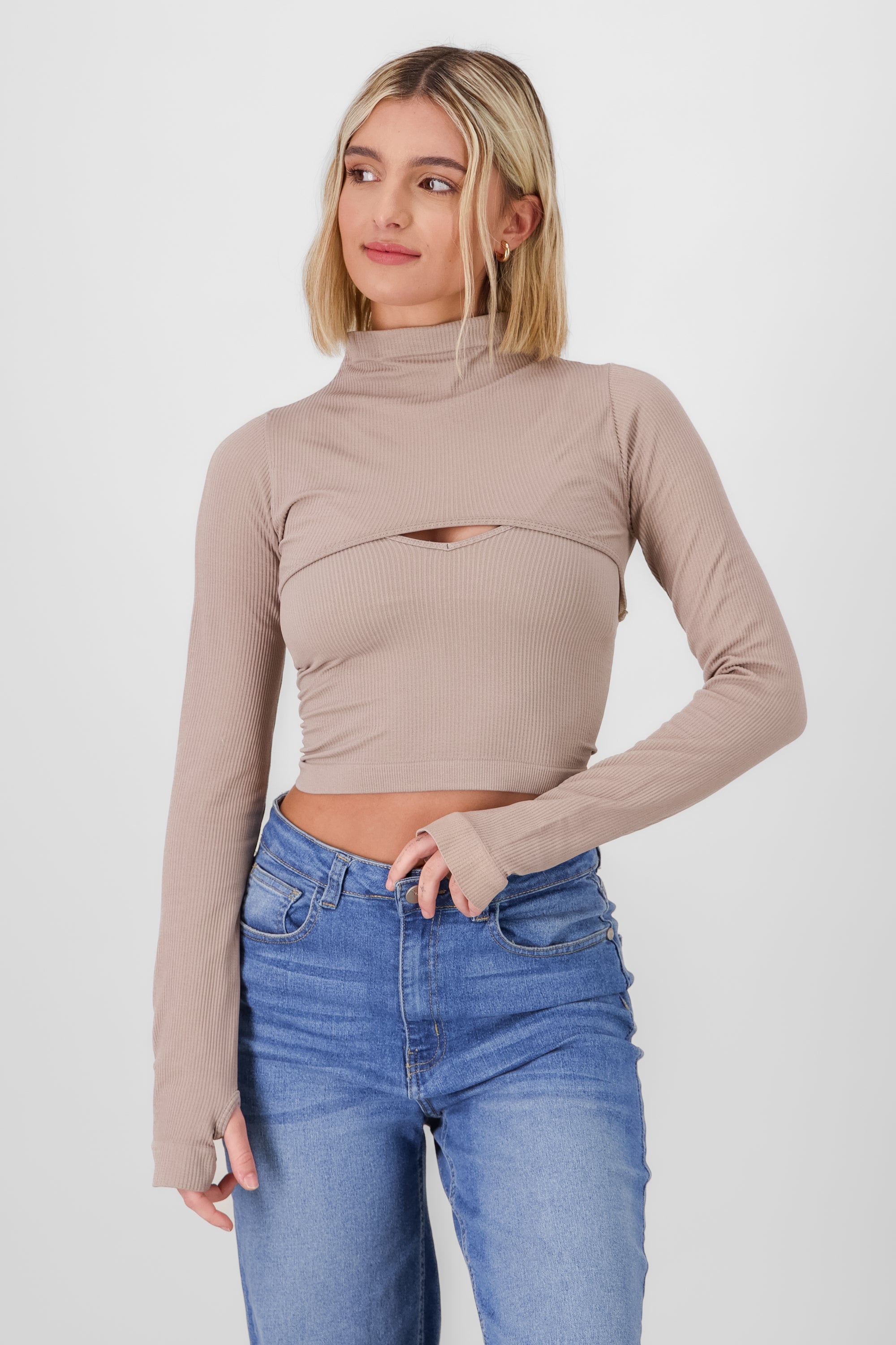 Seamless shrug top set TAUPE