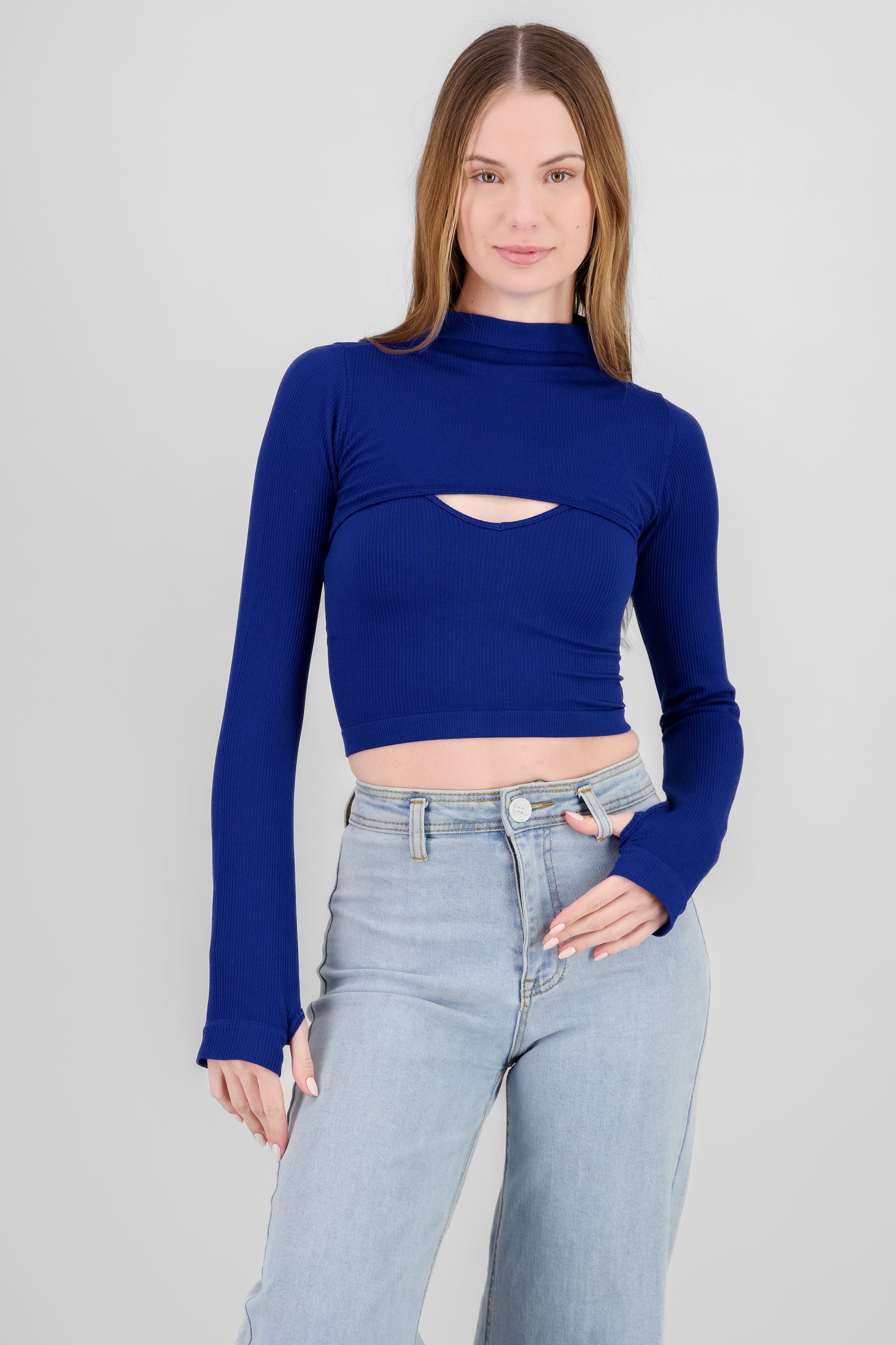 Seamless shrug top set ELECTRIC BLUE