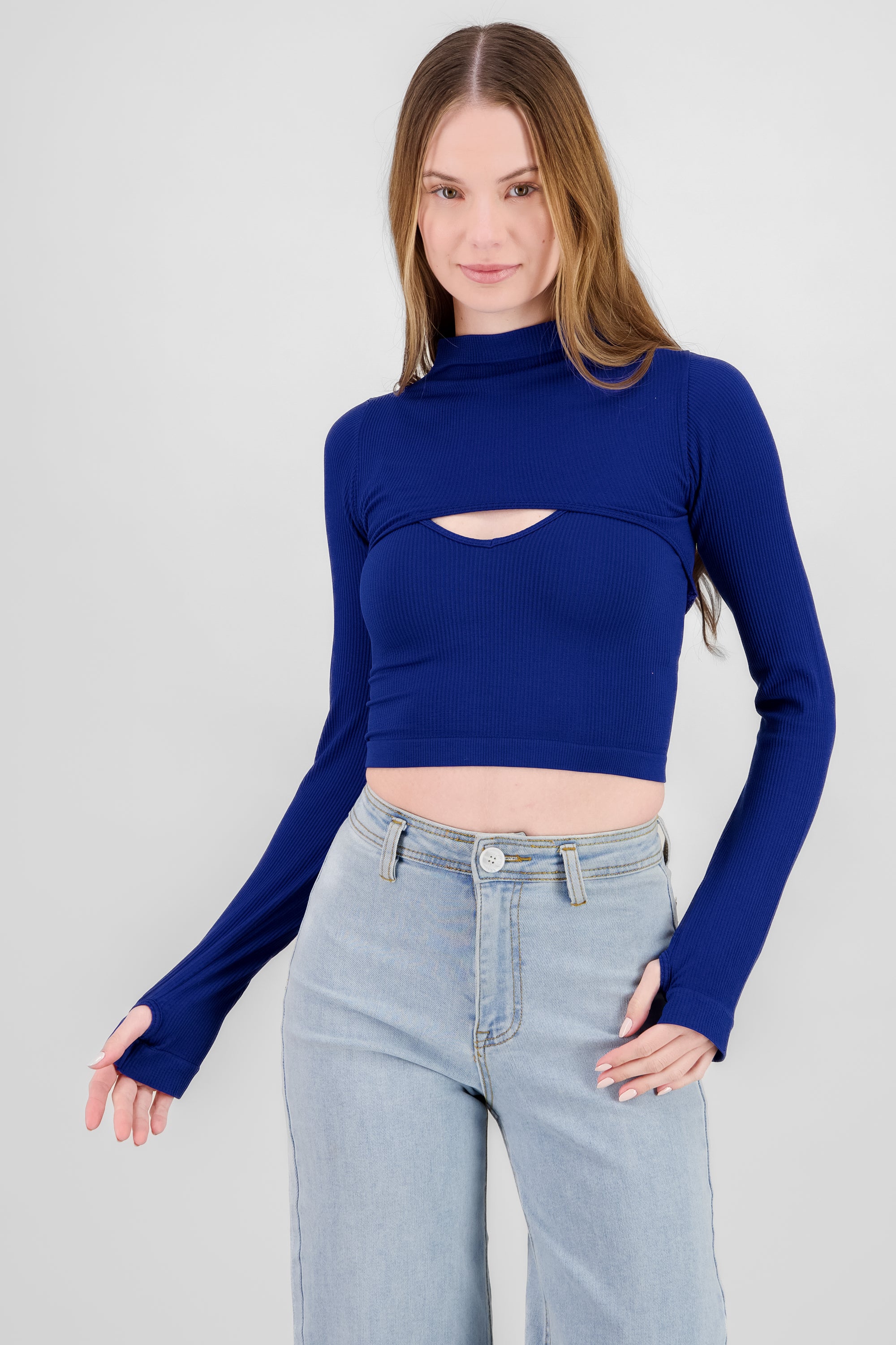 Seamless shrug top set ELECTRIC BLUE