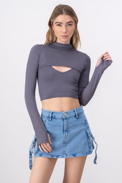 Seamless shrug top set TAUPE