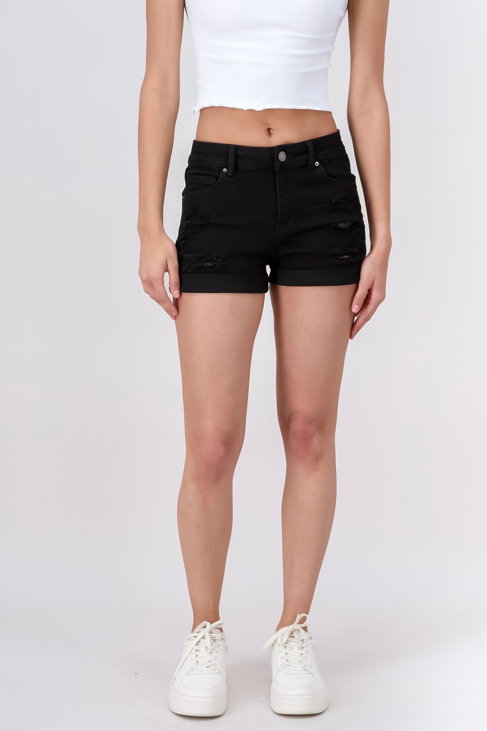 Basic MidRise Denim Shorts BLACK