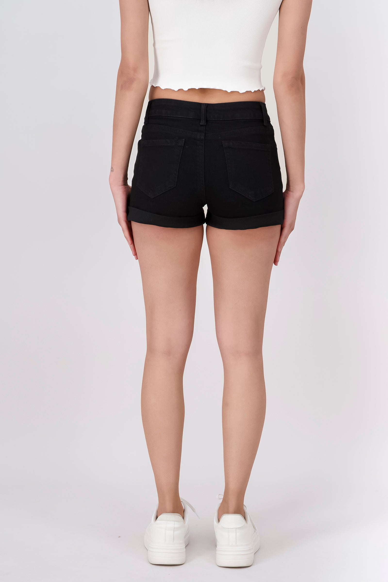 Basic MidRise Denim Shorts BLACK