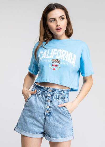 California print crop top BLACK COMBO