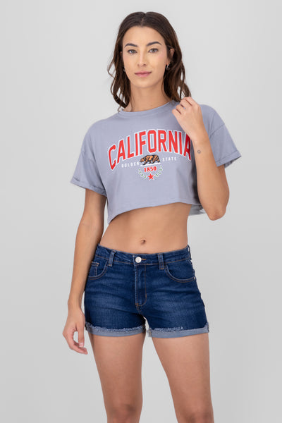 California print crop top BLACK COMBO