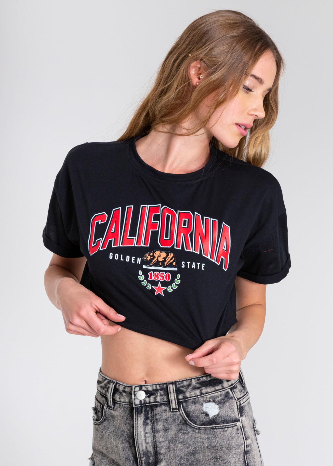 California print crop top BLACK COMBO