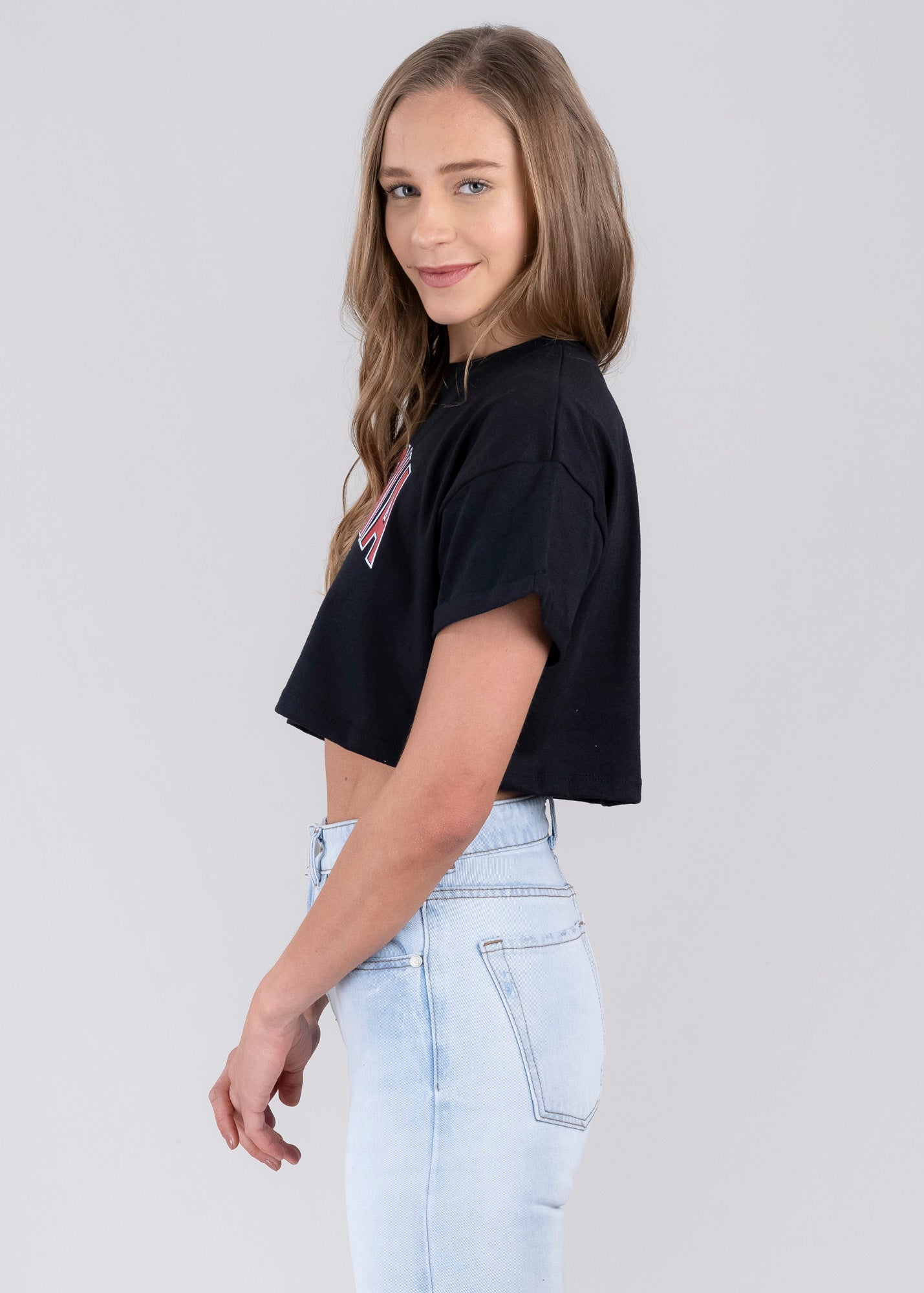 California print crop top BLACK COMBO