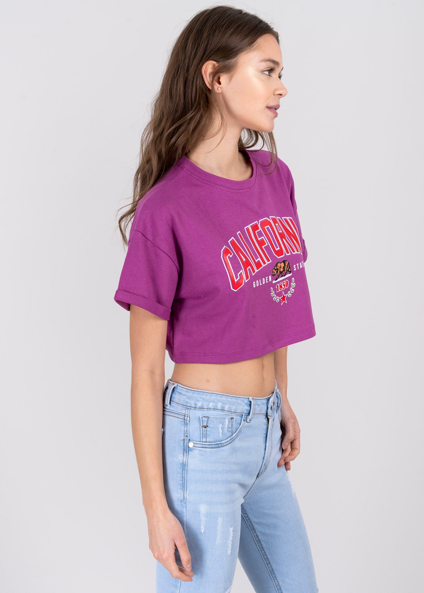 California print crop top DEEP MAGENTA