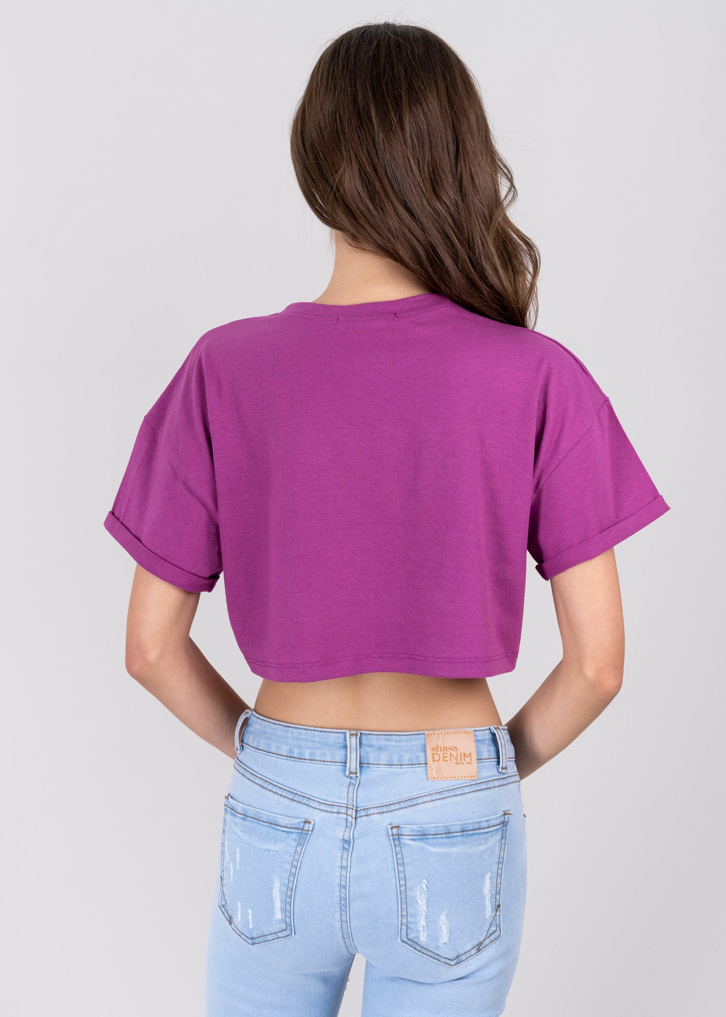 California print crop top DEEP MAGENTA