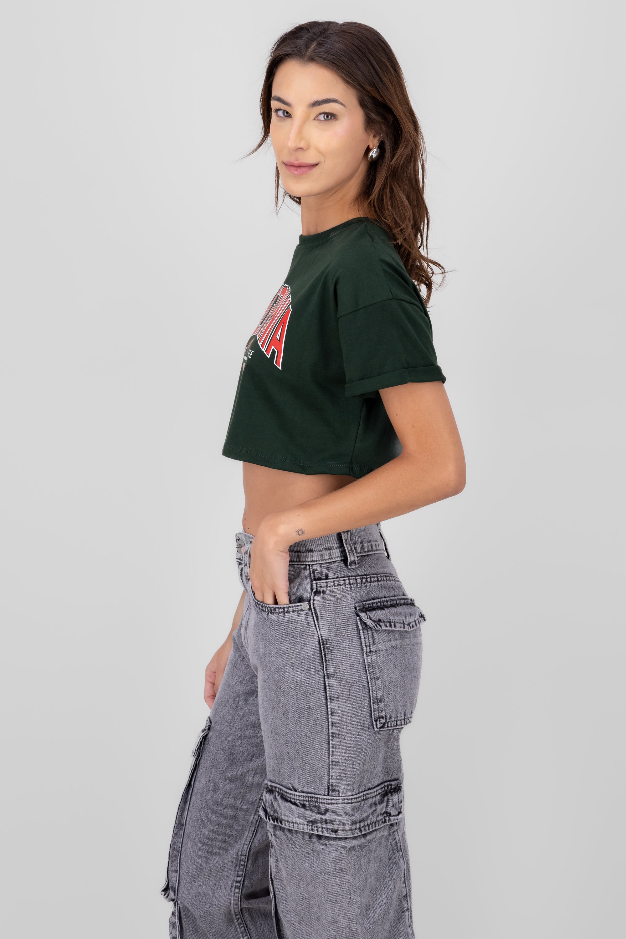 California print crop top FOREST GREEN