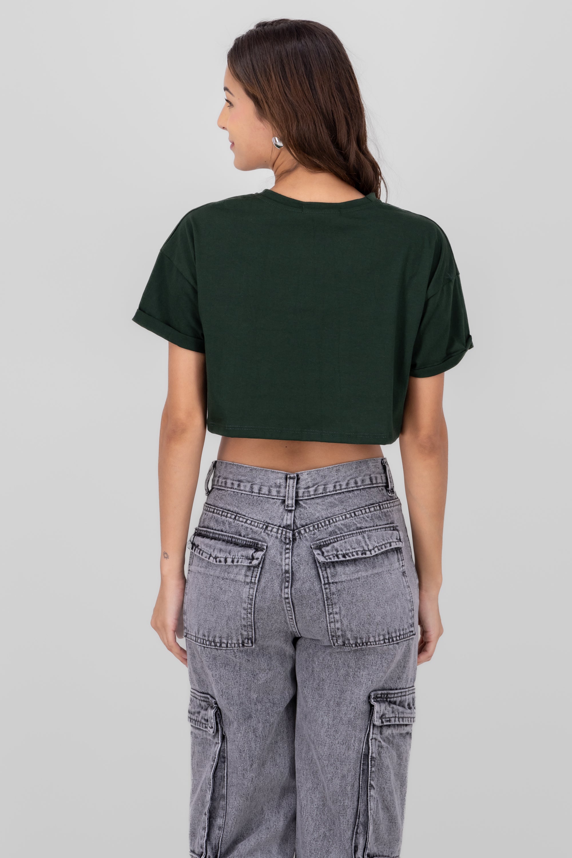 California print crop top FOREST GREEN