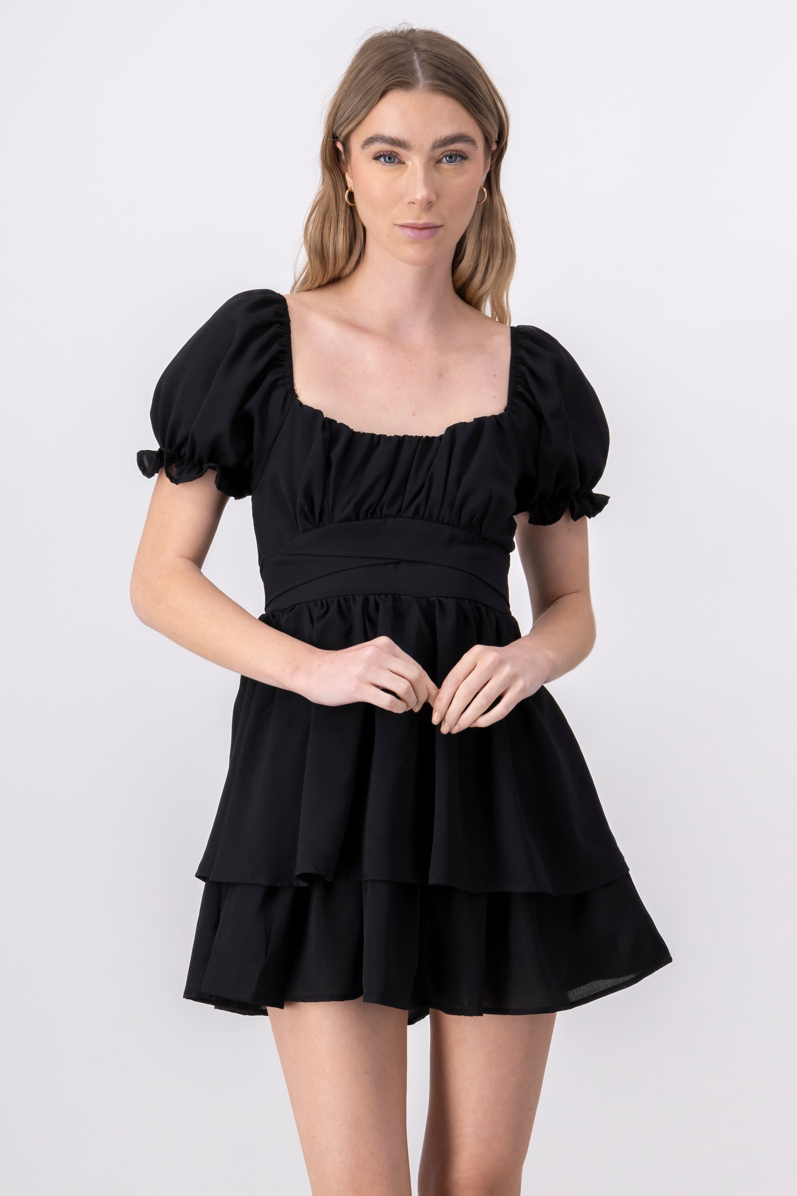 Layered ruffle mini dress BLACK