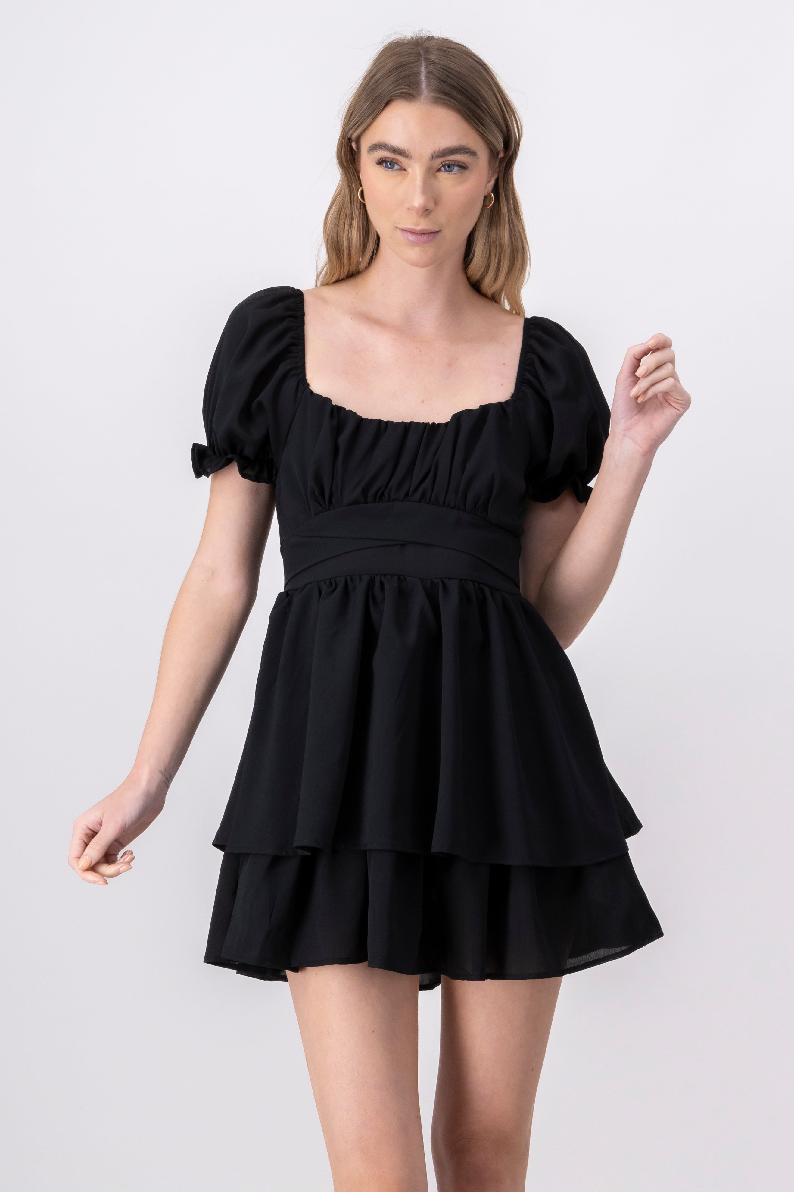 Layered ruffle mini dress BLACK