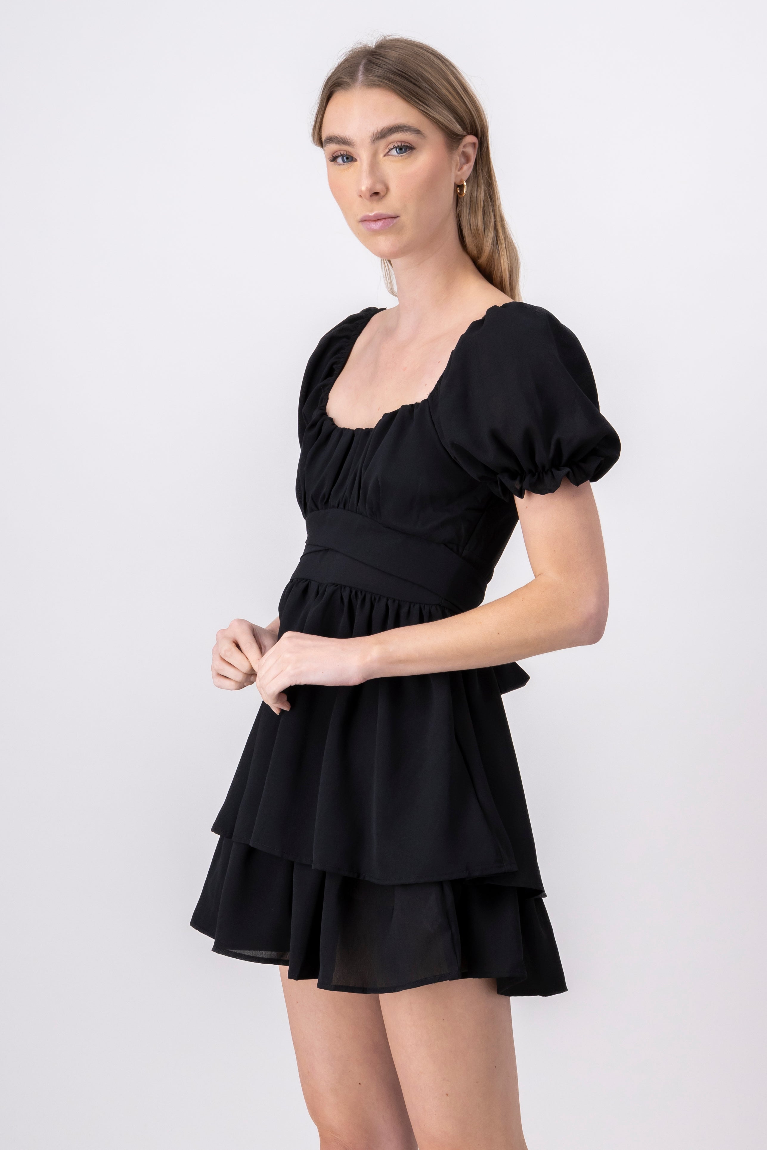 Layered ruffle mini dress BLACK