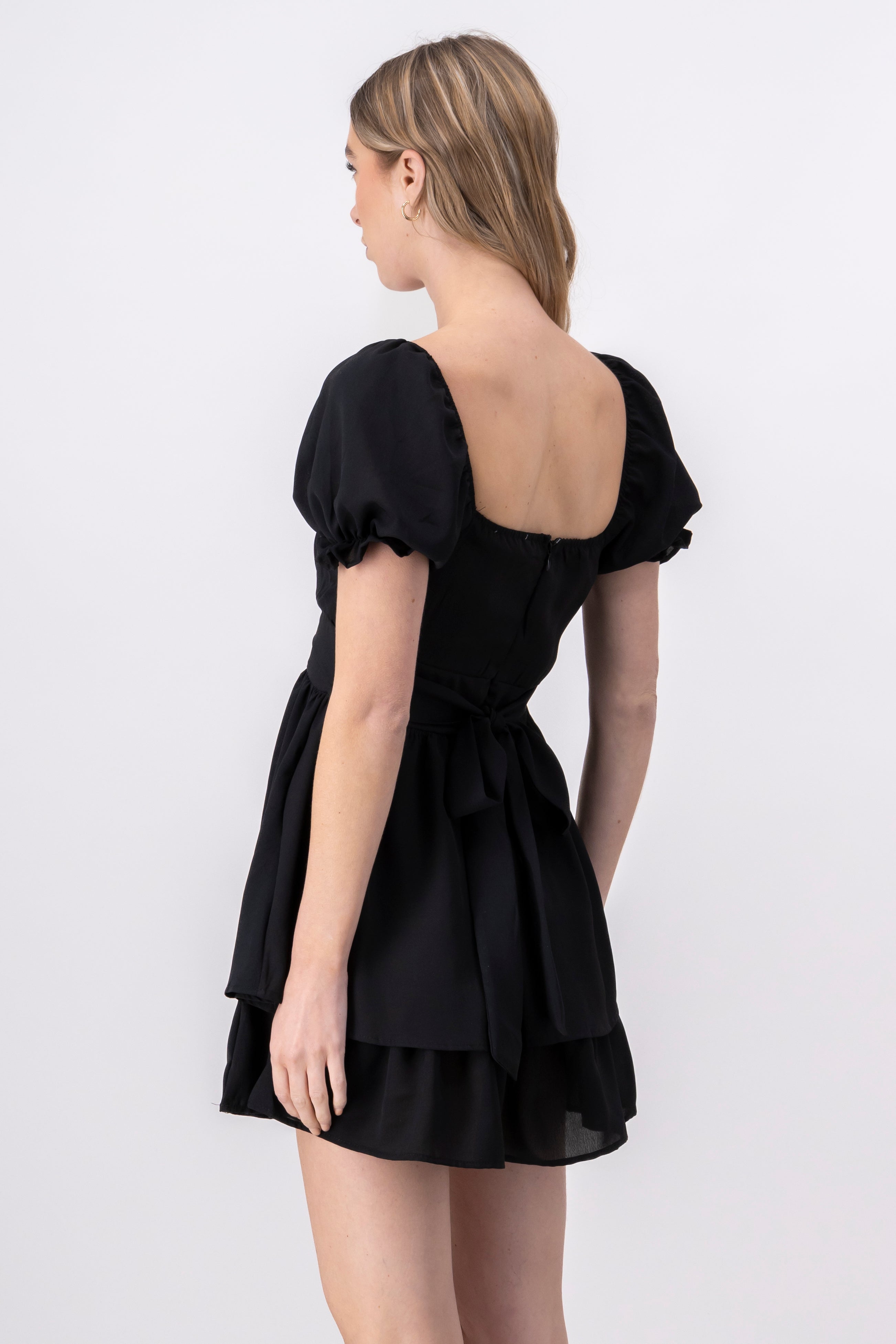 Layered ruffle mini dress BLACK