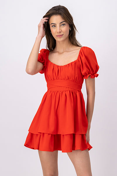 Layered ruffle mini dress CHERRY RED